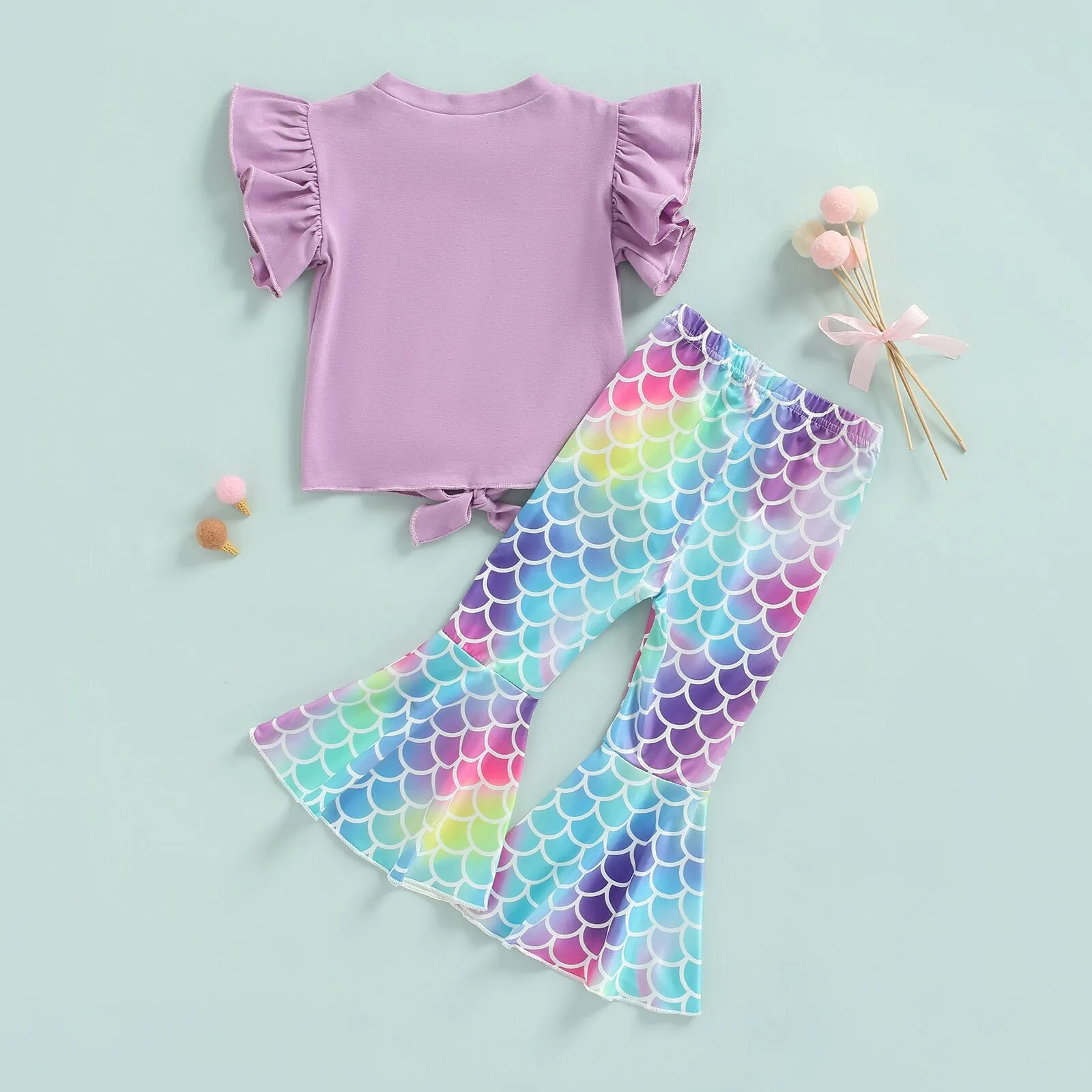 Girls Mermaid Crop Tops and Flared Pant Set 1-6T