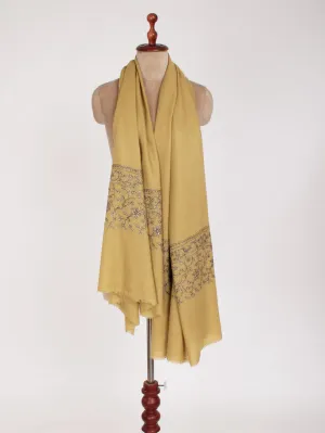 Golden with Black Cream Hand Embroidery Soft Silk Wool Wrap