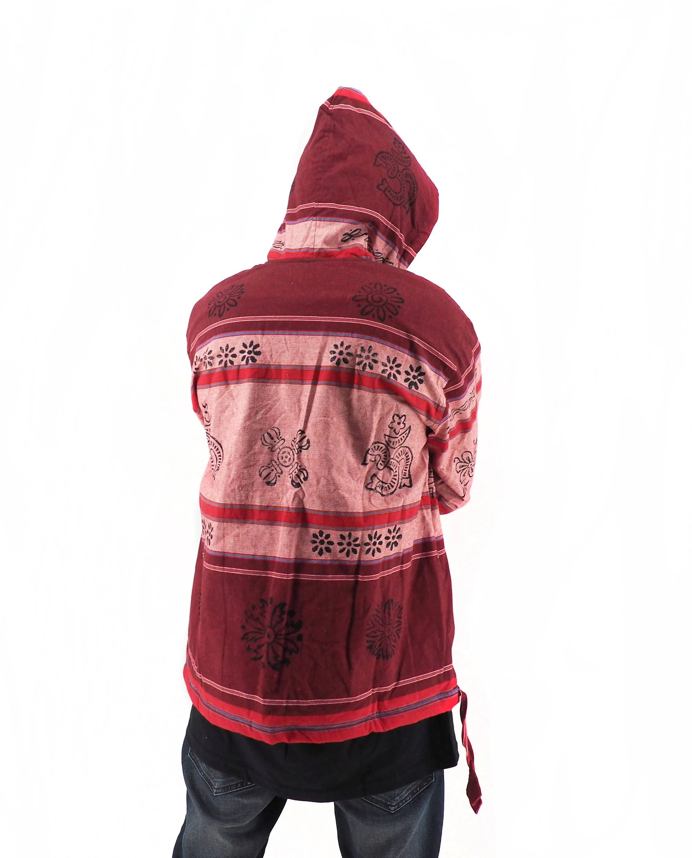 Handmade Casual Boho Cotton Unisex Jackets Hoodies Size S-M-L-XL- Red