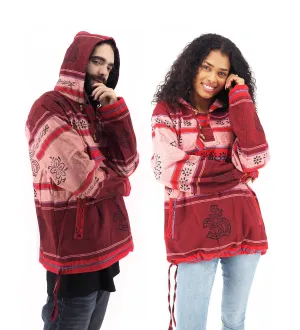 Handmade Casual Boho Cotton Unisex Jackets Hoodies Size S-M-L-XL- Red