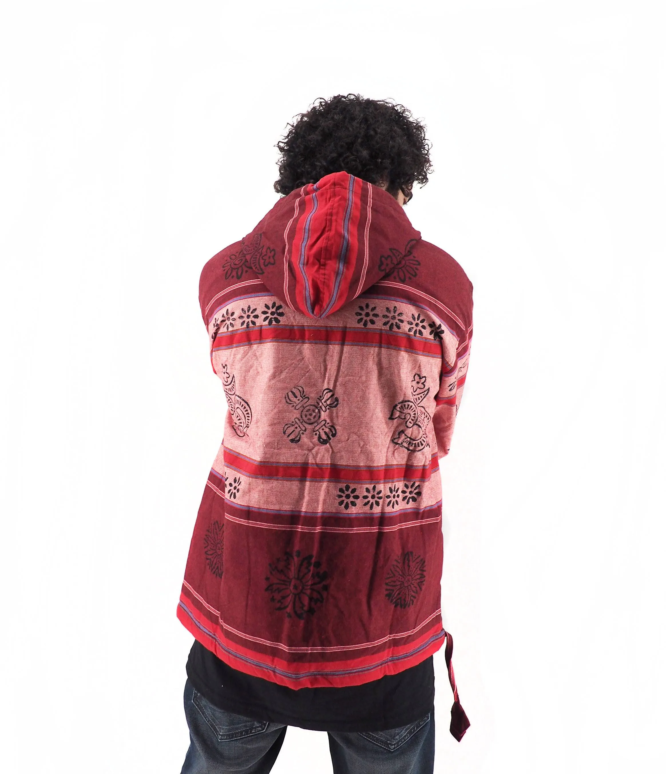 Handmade Casual Boho Cotton Unisex Jackets Hoodies Size S-M-L-XL- Red