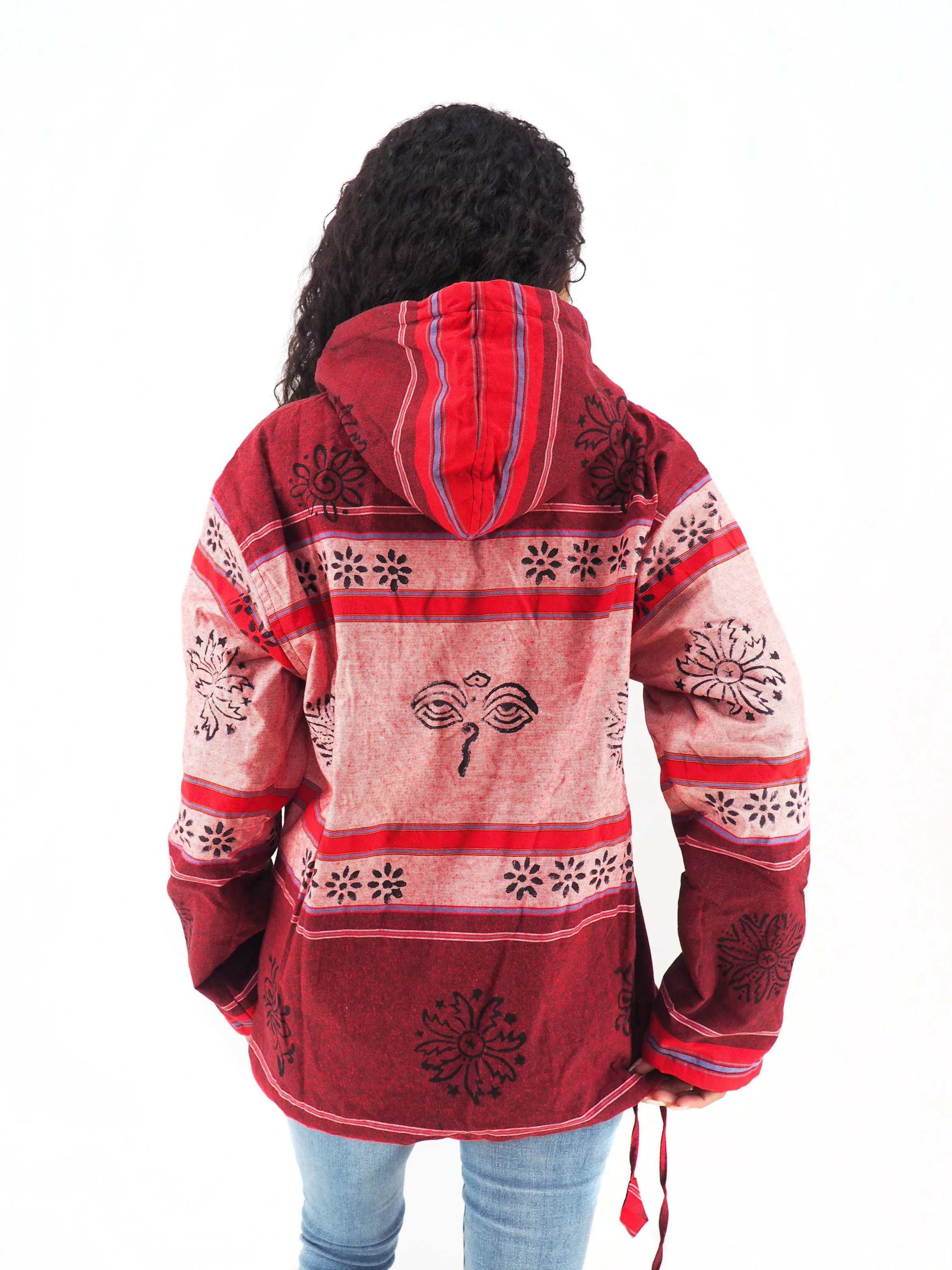 Handmade Casual Boho Cotton Unisex Jackets Hoodies Size S-M-L-XL- Red