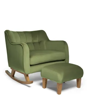 Hilston Cuddle Chair & Footstool Set - Olive Velvet