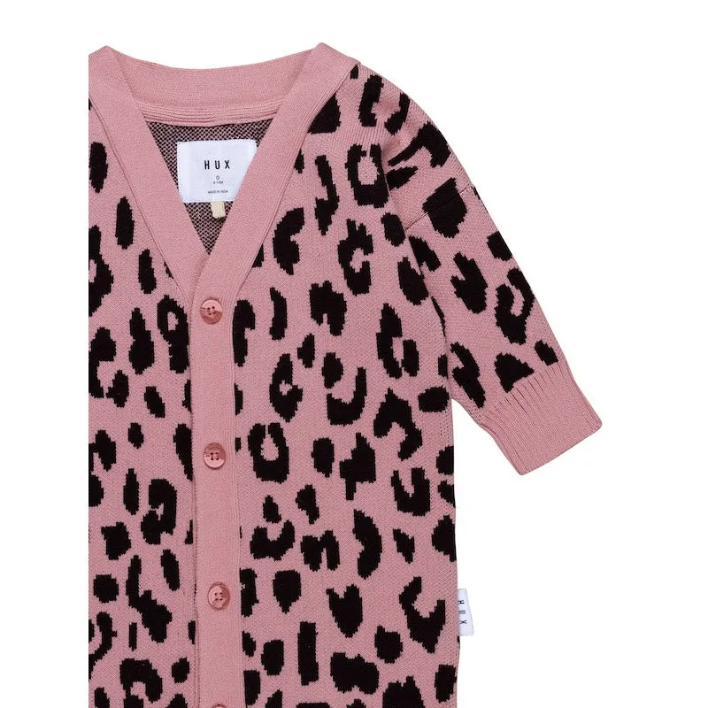 Huxbaby Dusty Rose Leopard Knit Cardigan