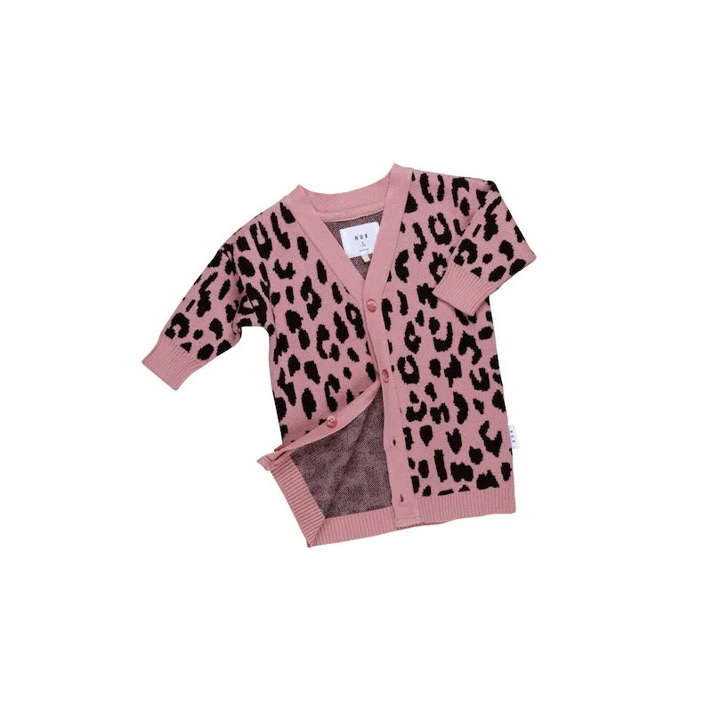 Huxbaby Dusty Rose Leopard Knit Cardigan