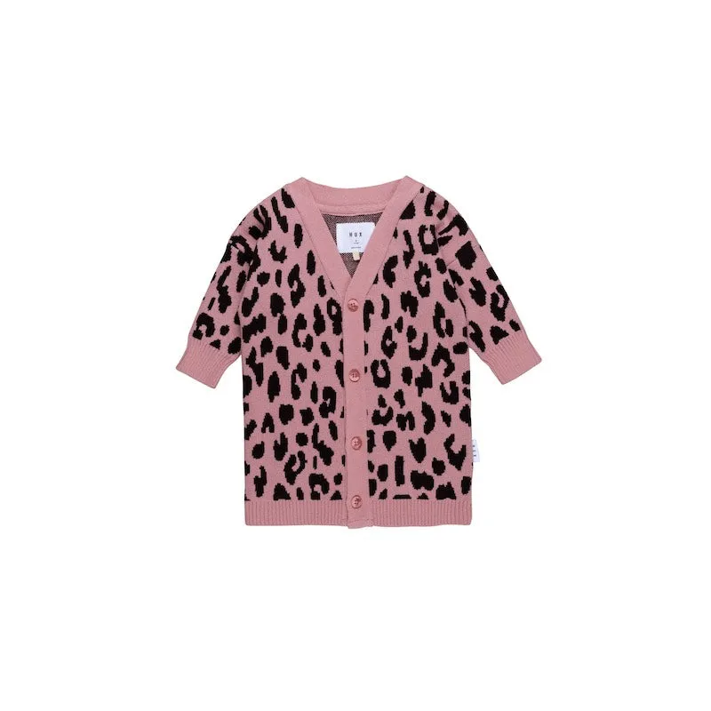 Huxbaby Dusty Rose Leopard Knit Cardigan