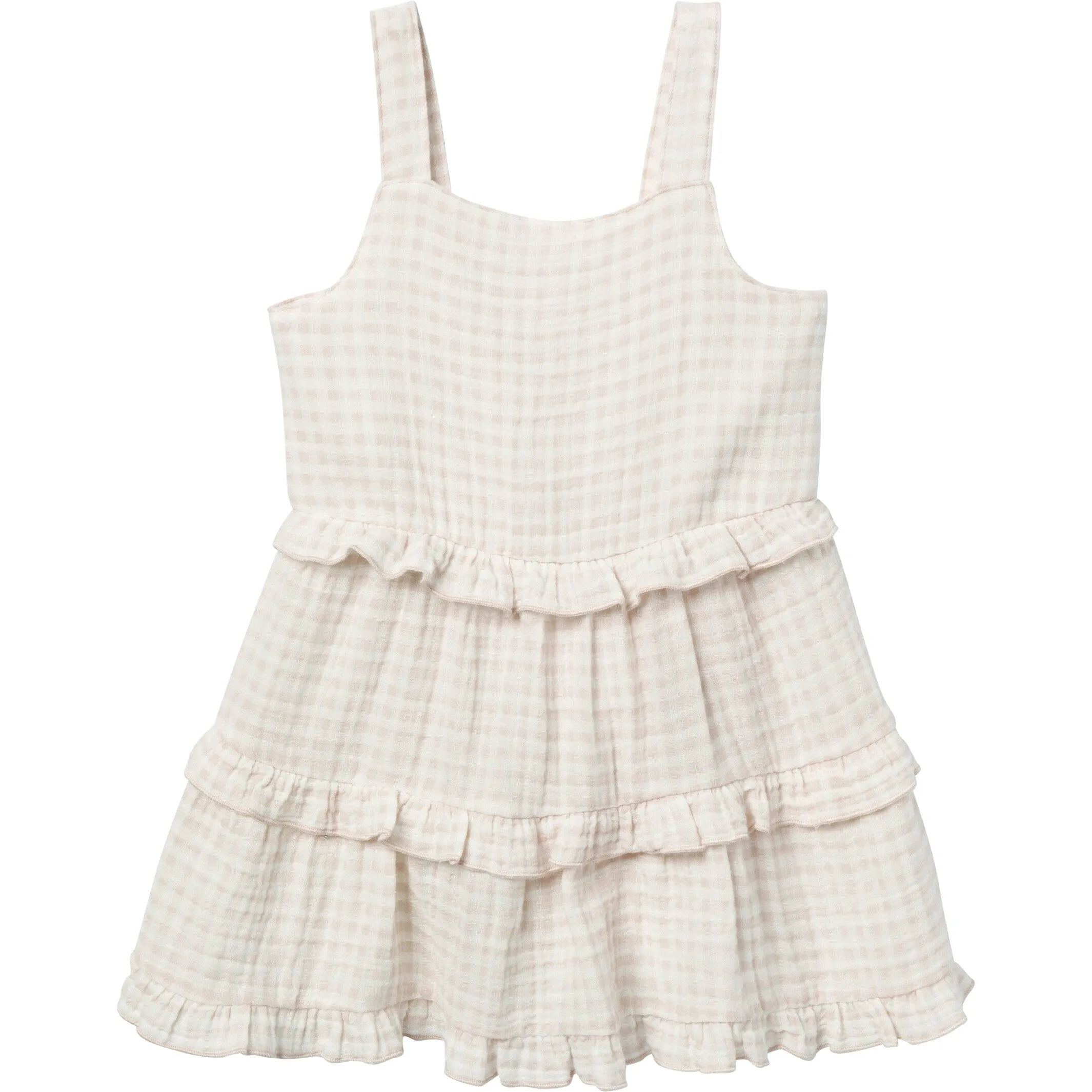 Infant & Toddler Girls Tan Gingham Gauze Dress