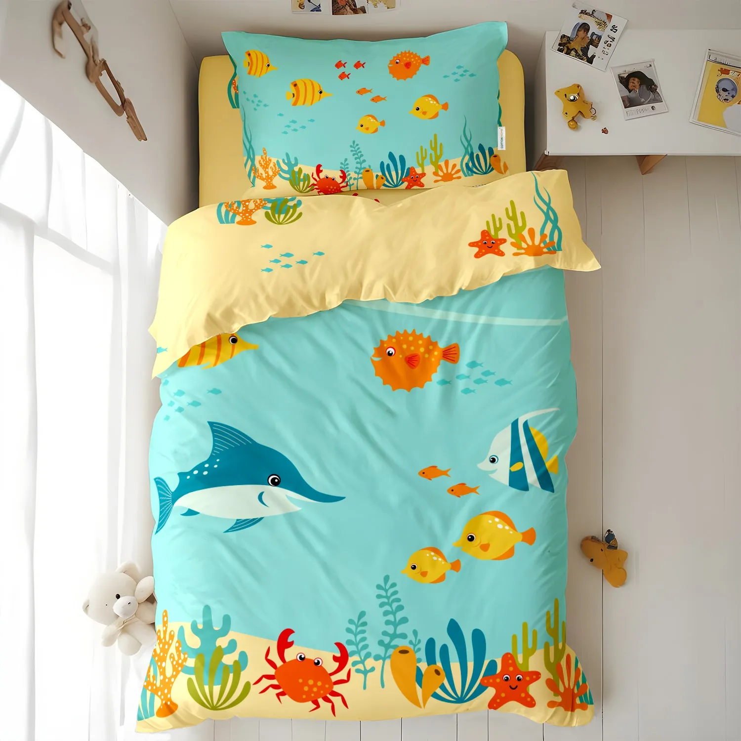 Kids Duvet Cover Set 3 Pcs - Aqua Print | 135x220cm | Microfiber | Cotton Home