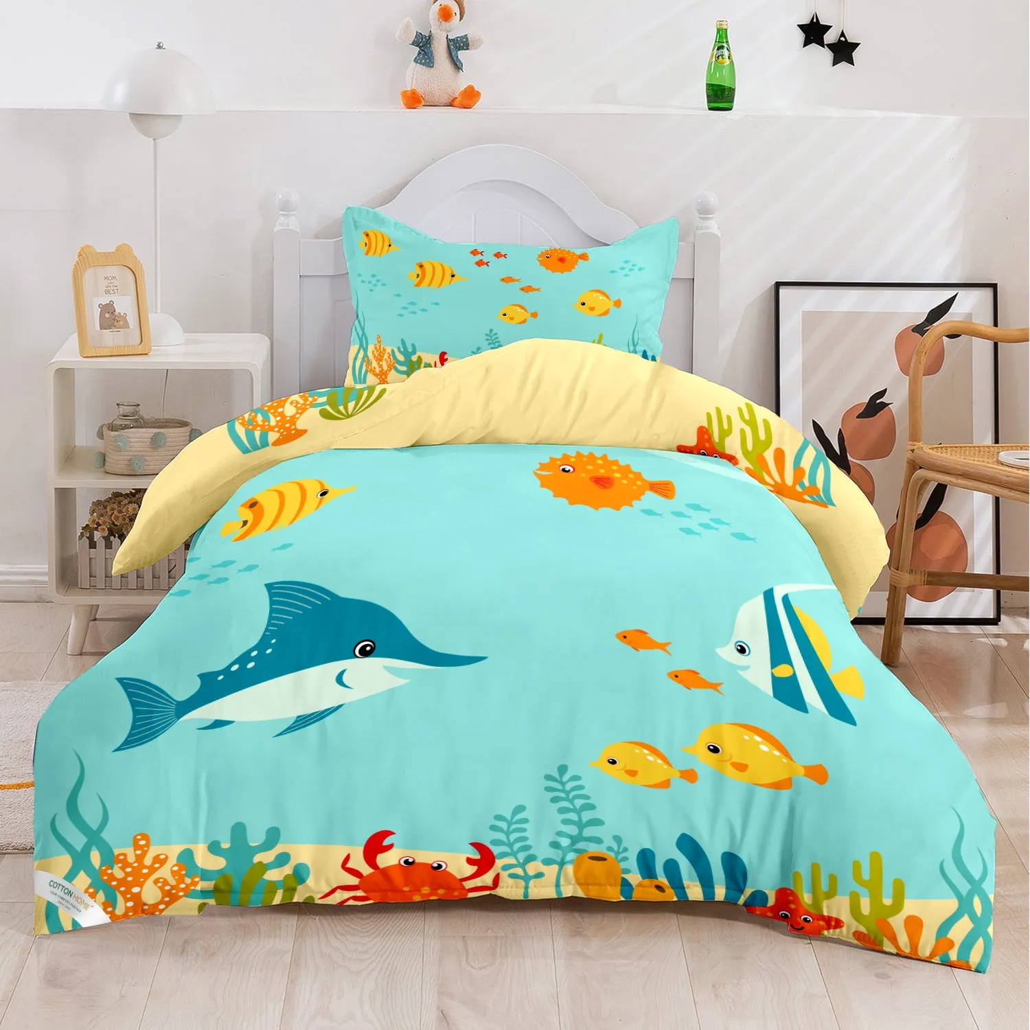 Kids Duvet Cover Set 3 Pcs - Aqua Print | 135x220cm | Microfiber | Cotton Home