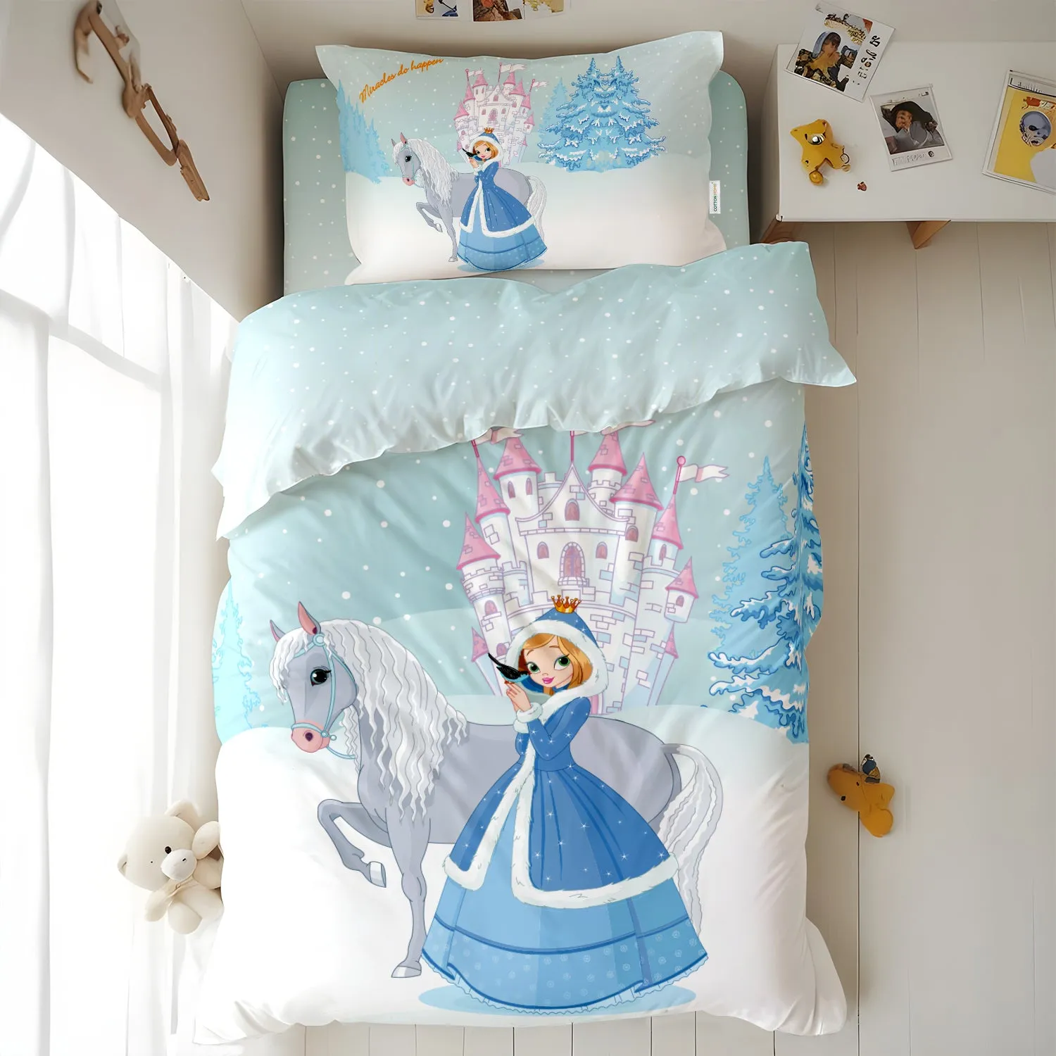 Kids Duvet Cover Set 3 Pcs - Snow Princes Print | 135x220cm | Microfiber | Cotton Home