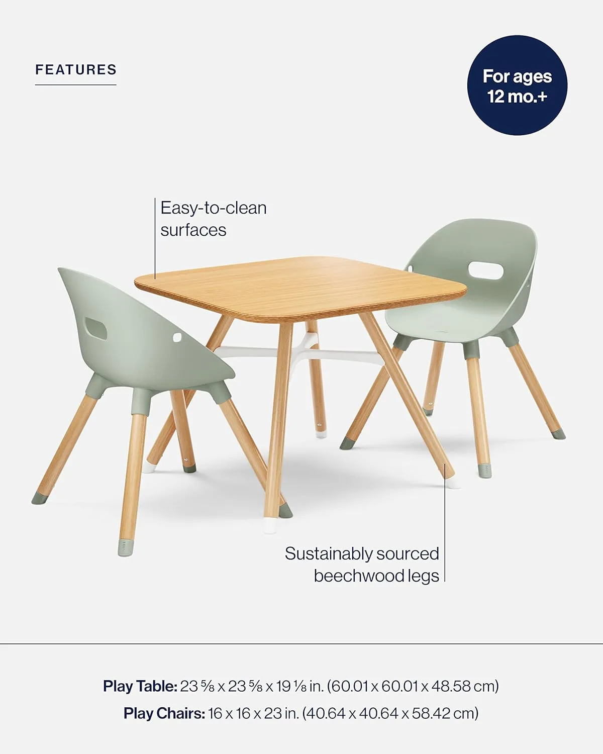 Kids Table and Chairs Set - Sustainable Wood Table with 2 Non-Toxic Bucket Seats