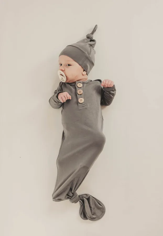 Knotted Gown and Hat Set - Soft Gray