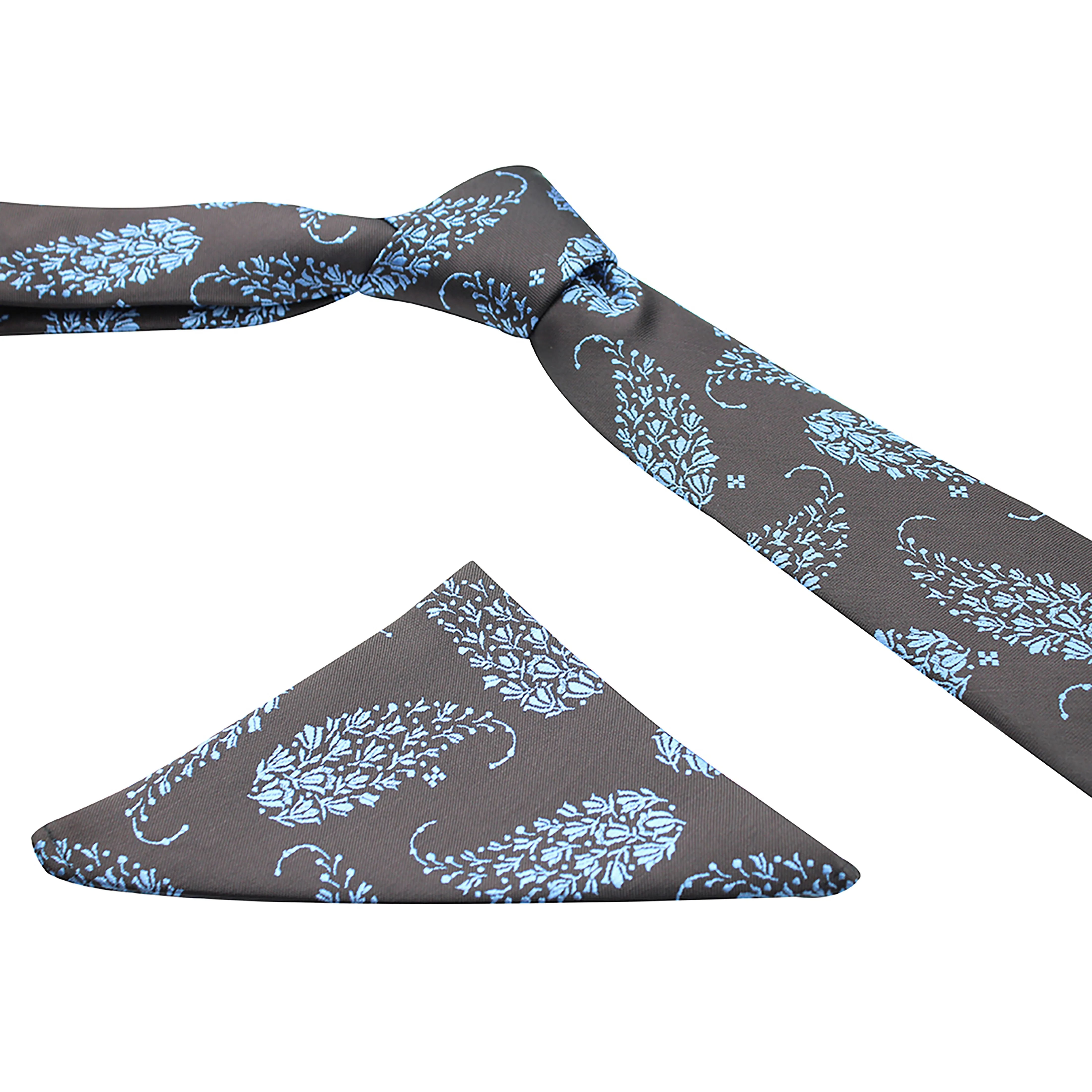 Kovove Black Floral Necktie and Pocket Square Gift Box