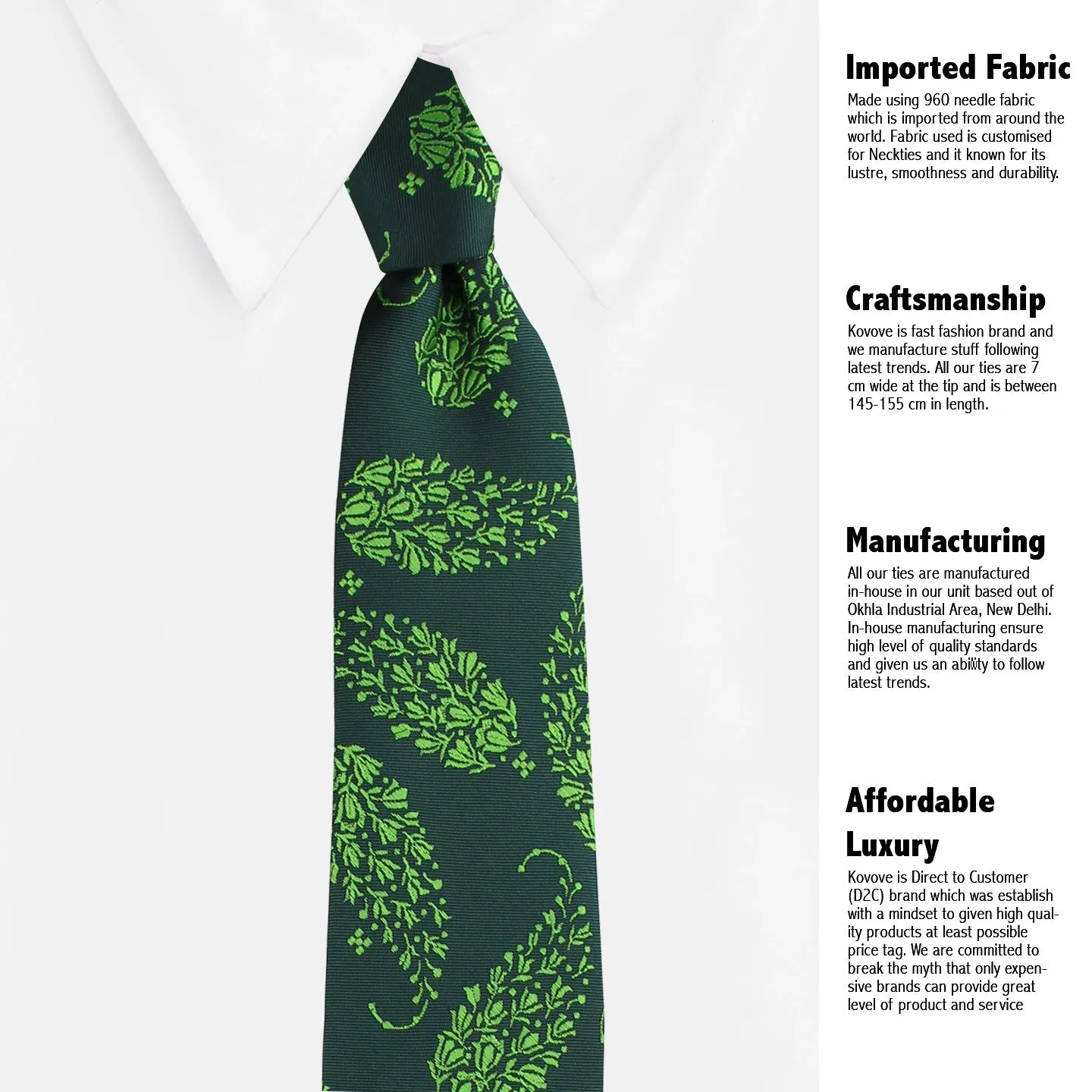 Kovove Green Floral Necktie and Pocket Square Gift Box