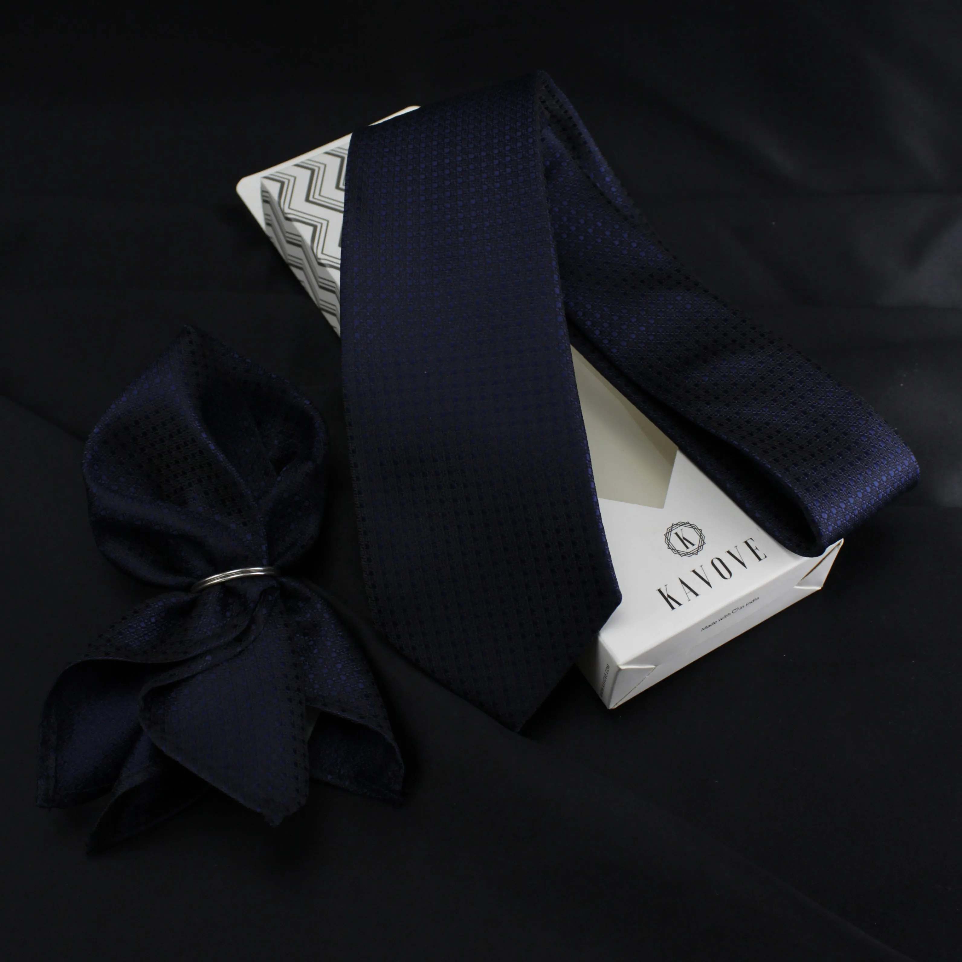 Kovove Pleasing Blue Polka Dot Necktie and Pocket Square Gift Box