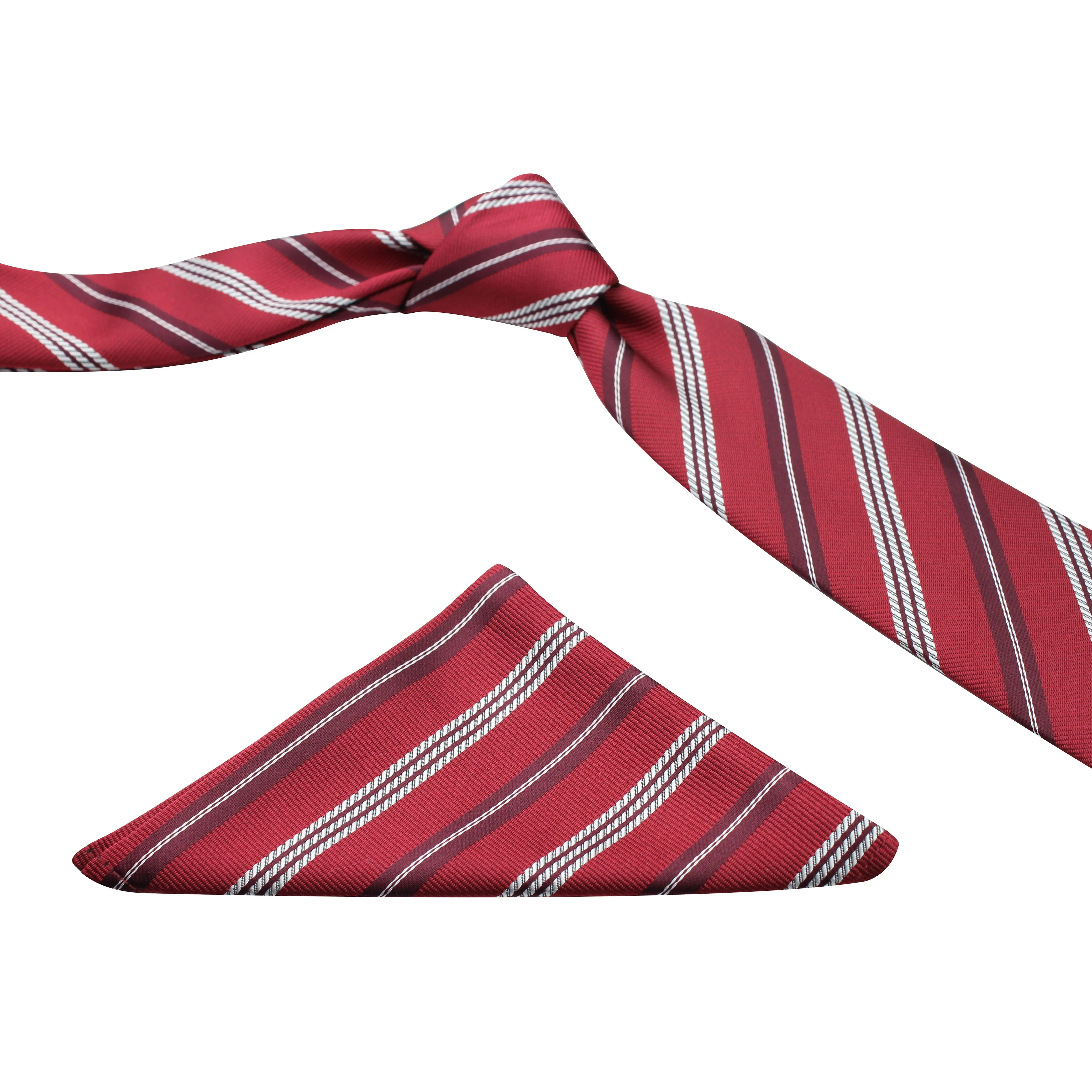 Kovove Red Striped Necktie and Pocket Square Gift Box