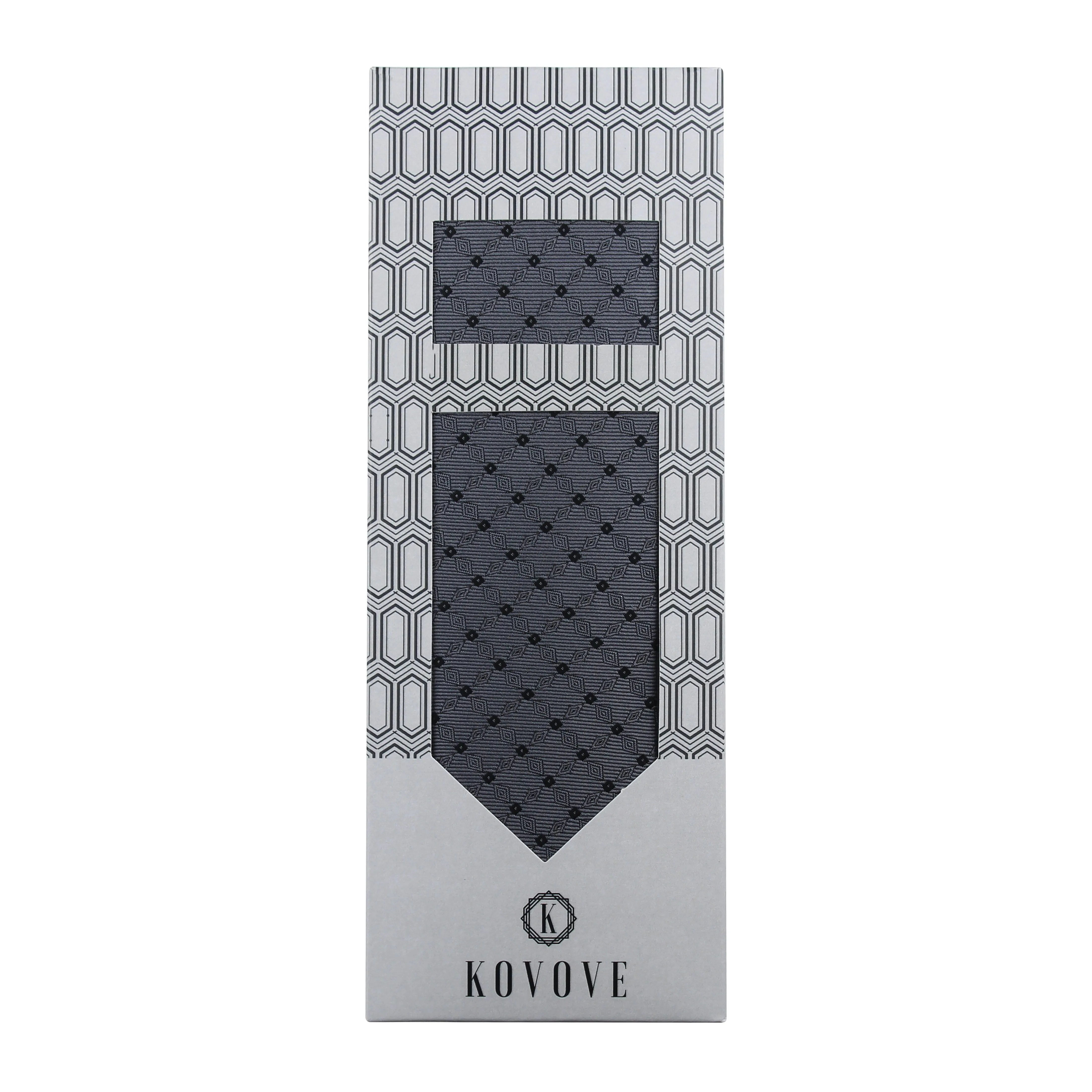 Kovove silver Checkered Necktie and Pocket Square Gift Box