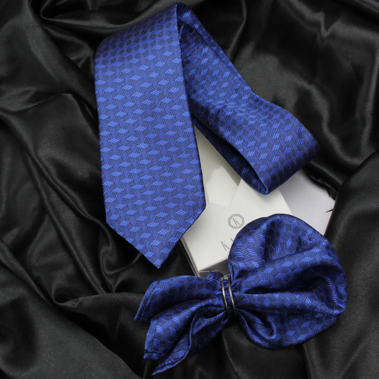 Kovove The Abstractzoid Blue Necktie and Pocket Square Gift Box