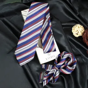 Kovove The Classy Striped Blue Necktie and Pocket Square Gift Box