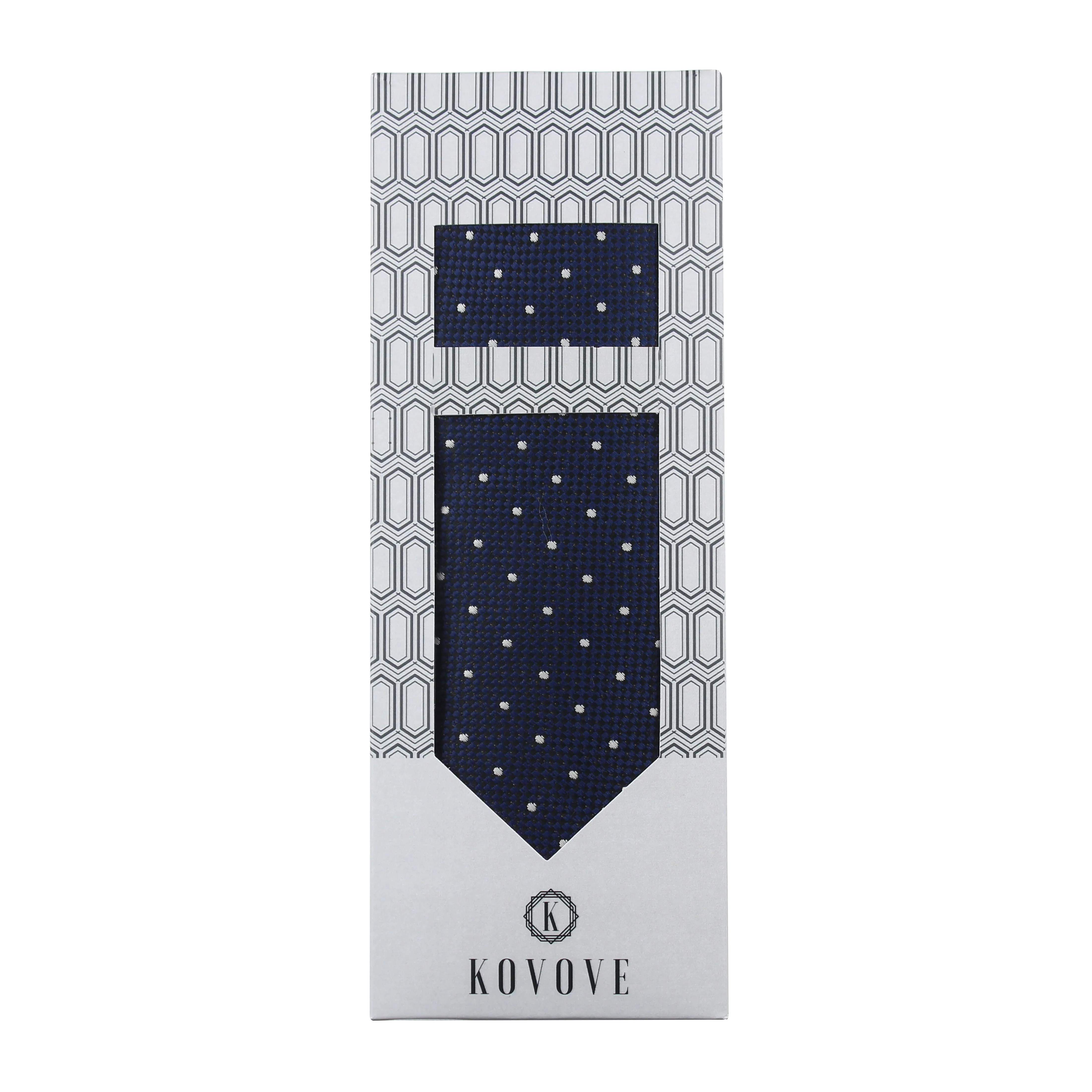 Kovove The Elegant Polka Dot Blue Necktie and Pocket Square Gift Box