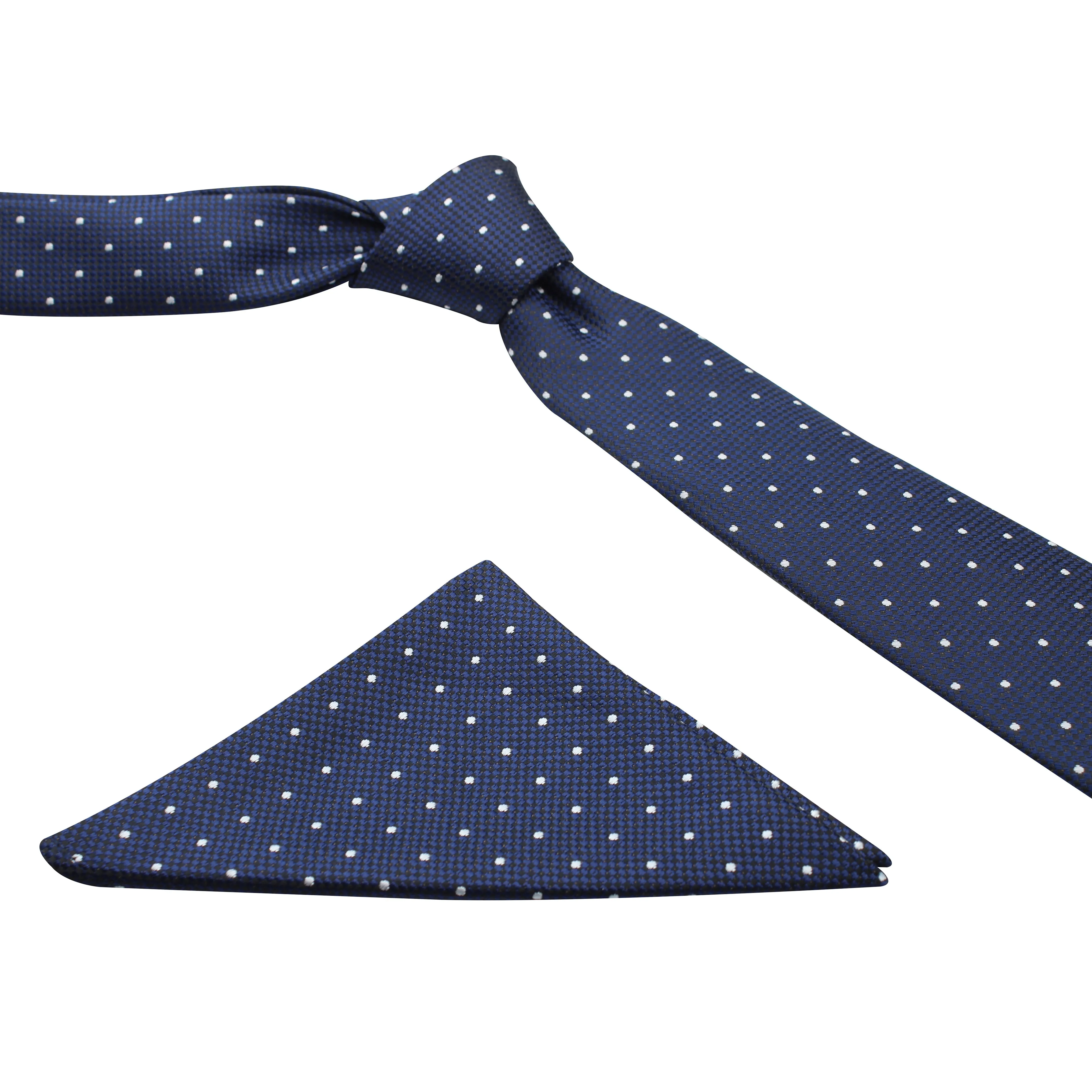 Kovove The Elegant Polka Dot Blue Necktie and Pocket Square Gift Box