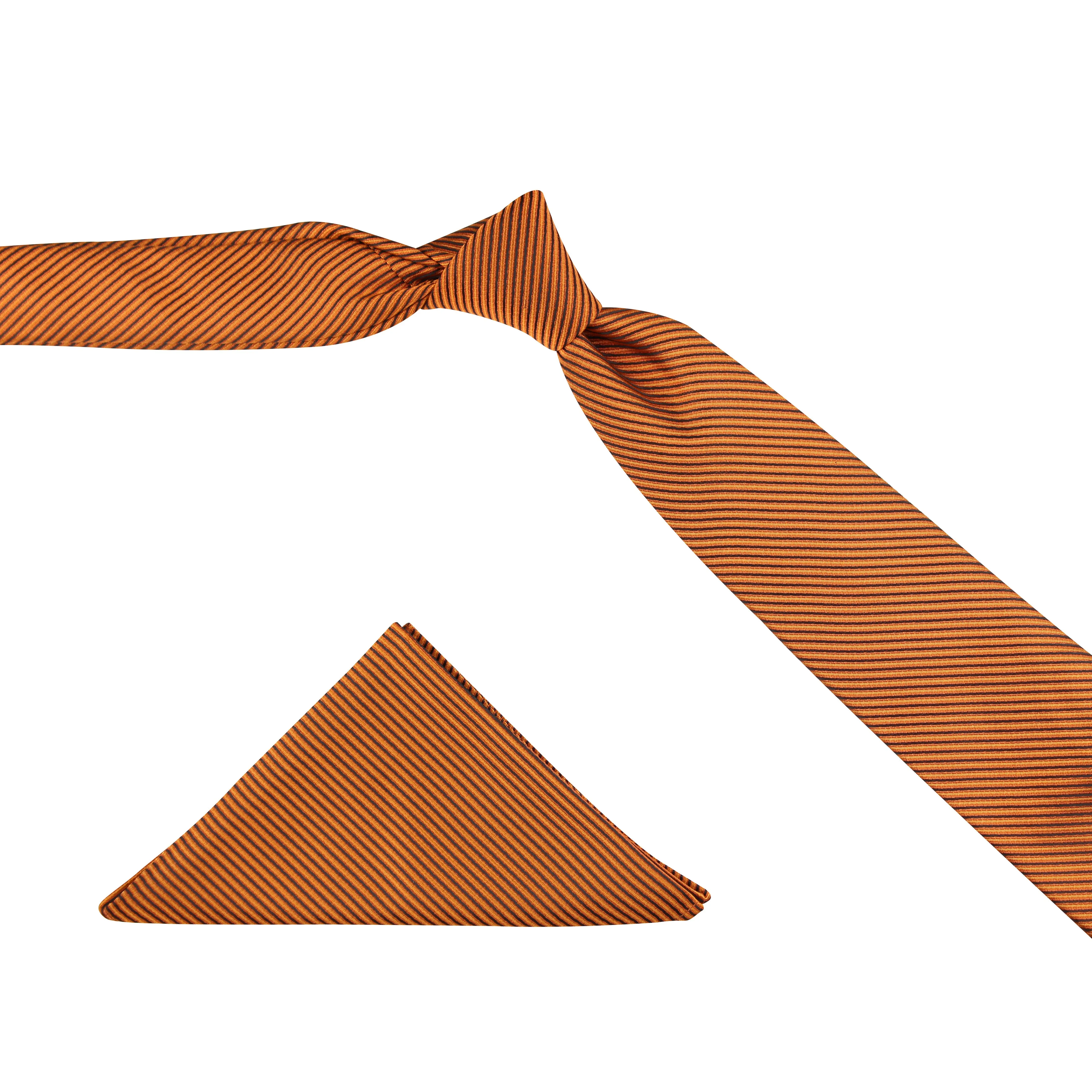 Kovove The Phoenix Striped Brown Necktie and Pocket Square Gift Box