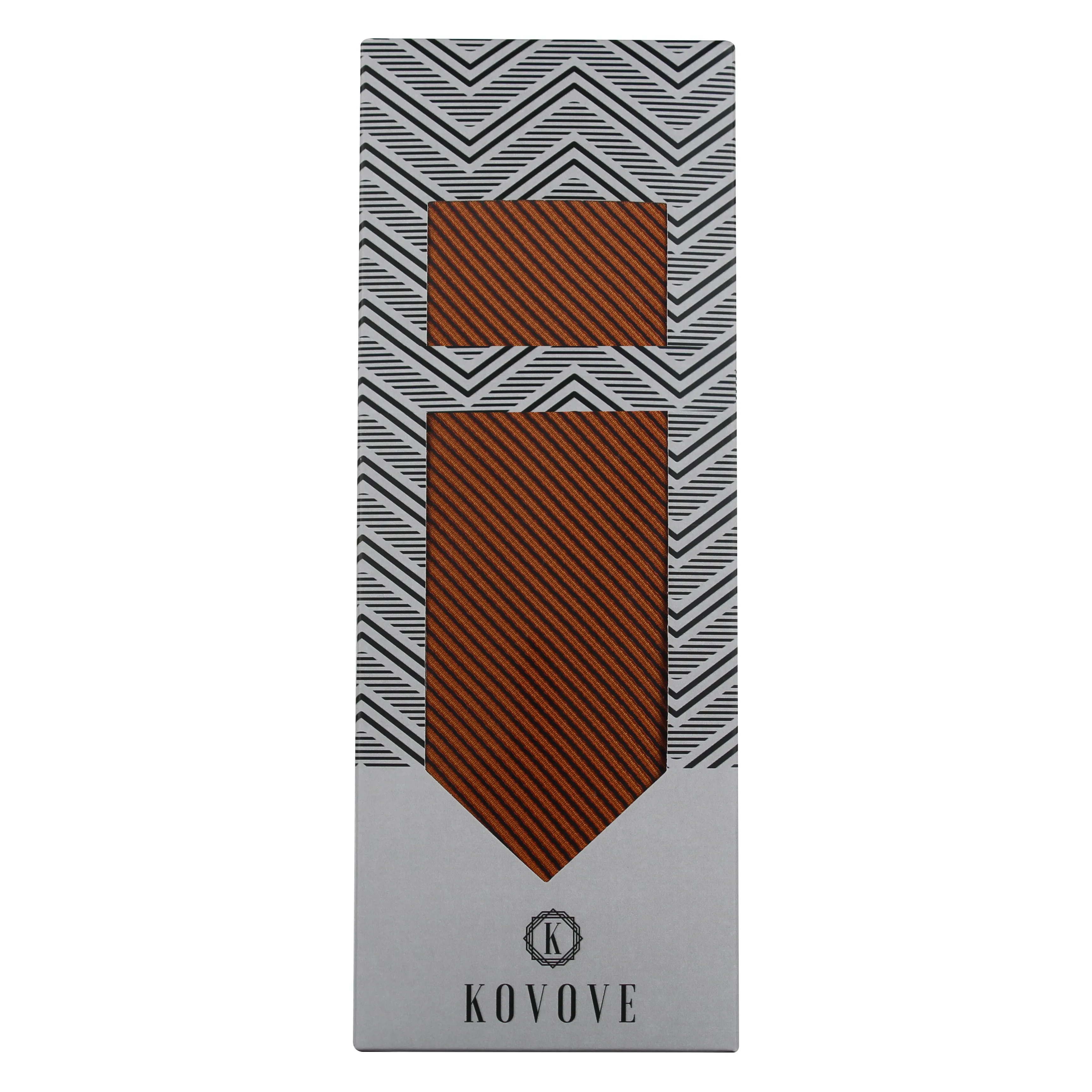 Kovove The Phoenix Striped Brown Necktie and Pocket Square Gift Box