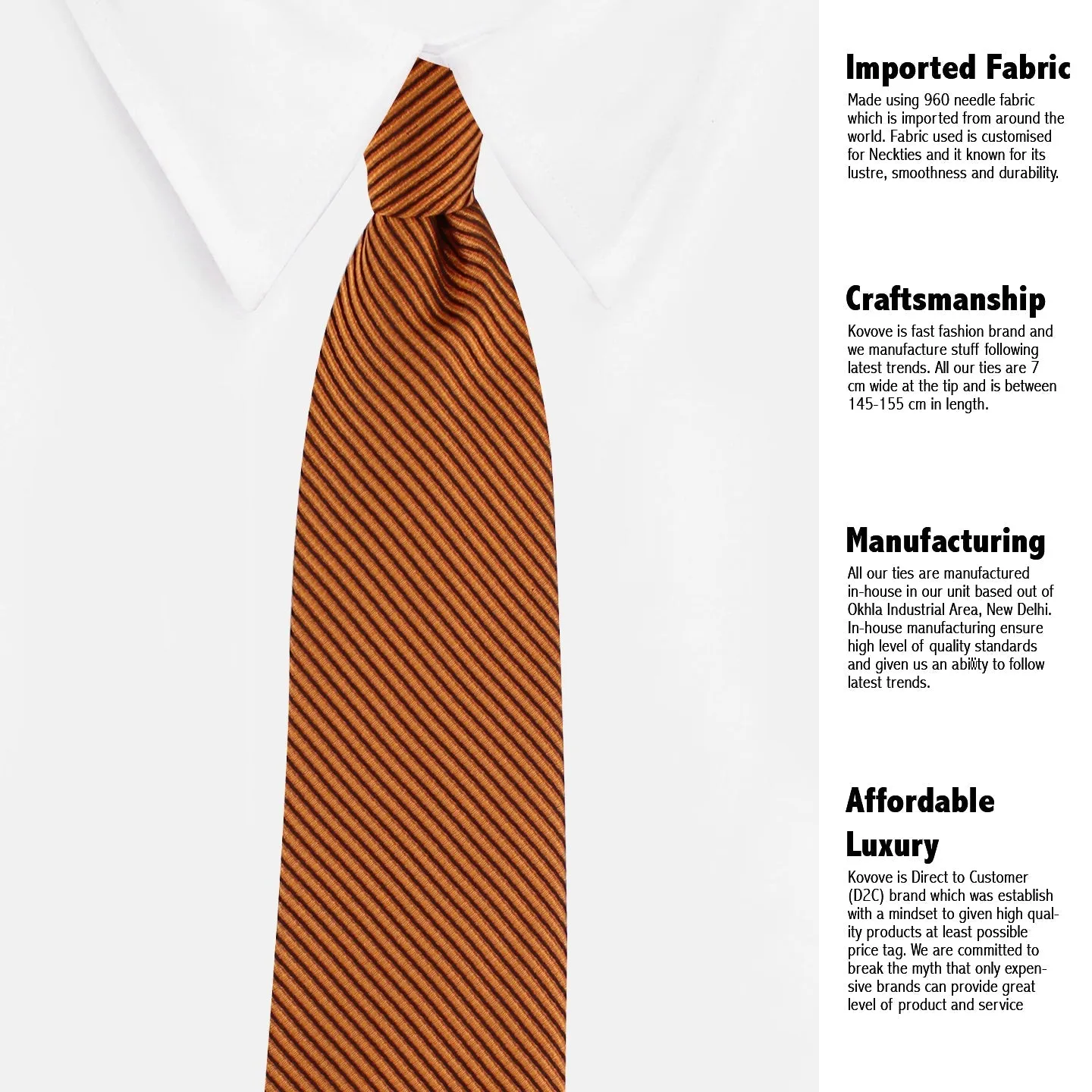 Kovove The Phoenix Striped Brown Necktie and Pocket Square Gift Box