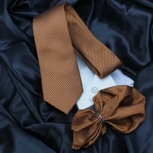 Kovove The Phoenix Striped Brown Necktie and Pocket Square Gift Box