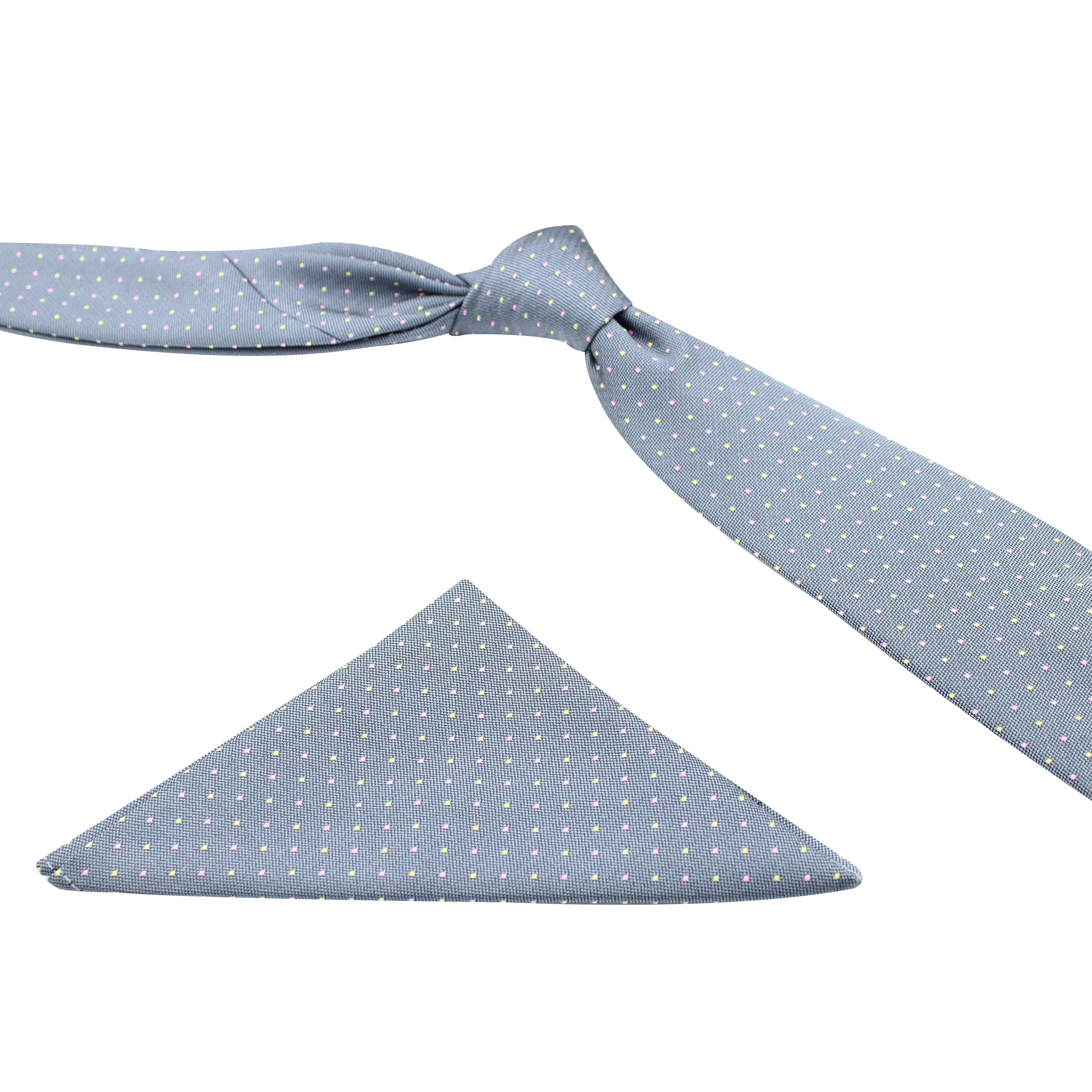 Kovove The Refreshing Twin Polka Dot  Grey Necktie and Pocket Square Gift Box