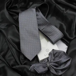 Kovove The Refreshing Twin Polka Dot  Grey Necktie and Pocket Square Gift Box