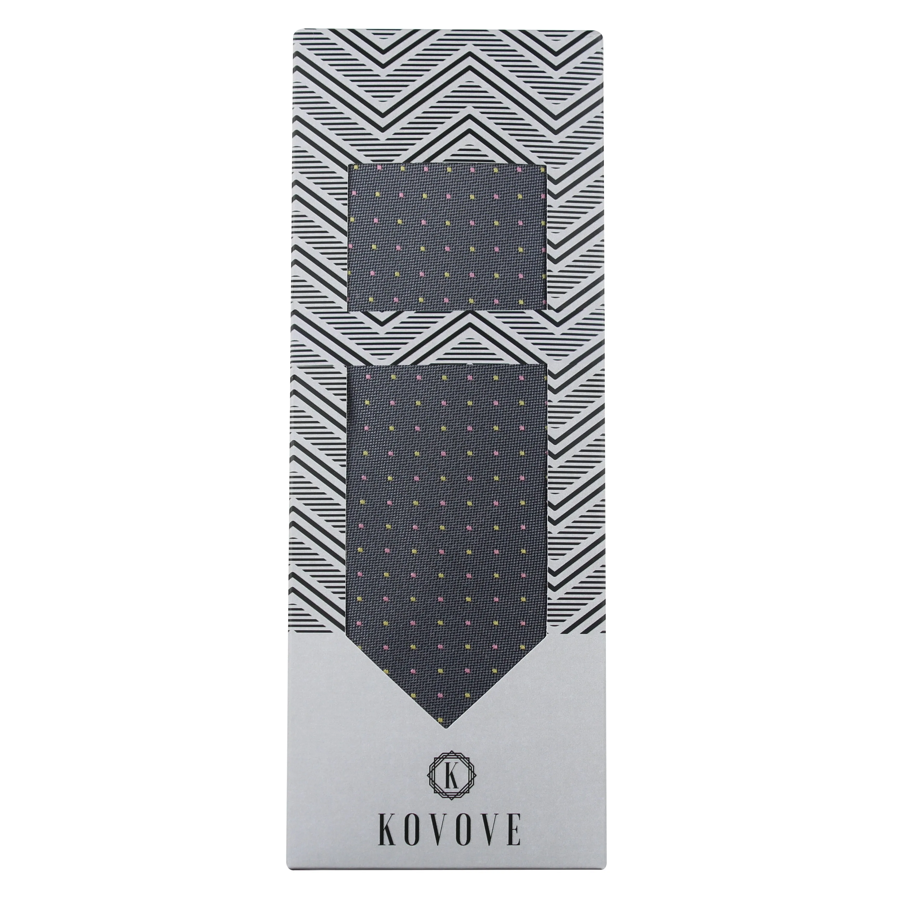 Kovove The Refreshing Twin Polka Dot  Grey Necktie and Pocket Square Gift Box