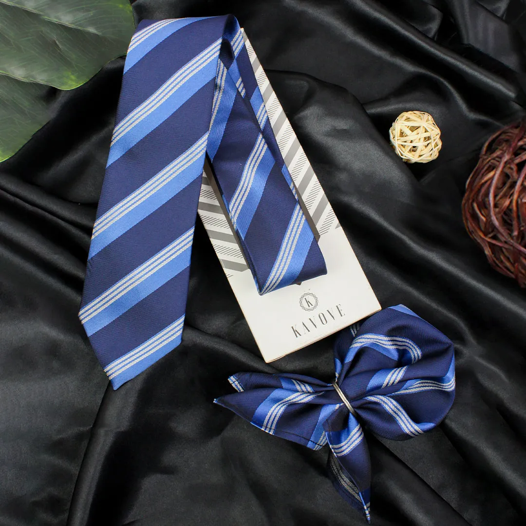 Kovove The Striped Grande Blue Necktie and Pocket Square Gift Box