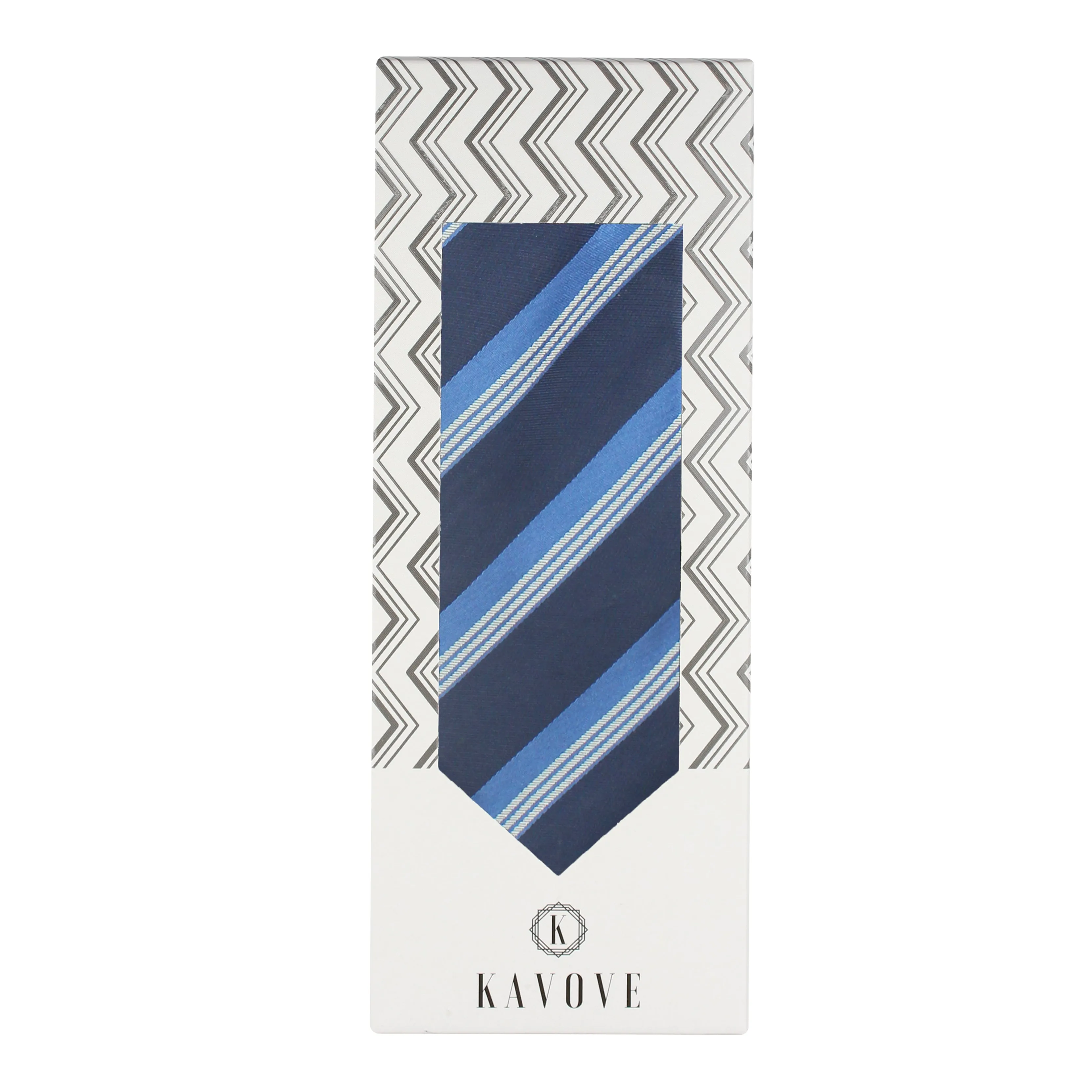 Kovove The Striped Grande Blue Necktie and Pocket Square Gift Box