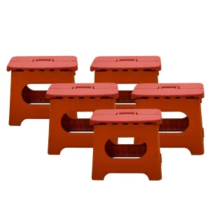 Kuber Industries (Set of 5) Small Folding Stool for Sitting - Plastic Foldable & Portable Step Stool for Kids - Red