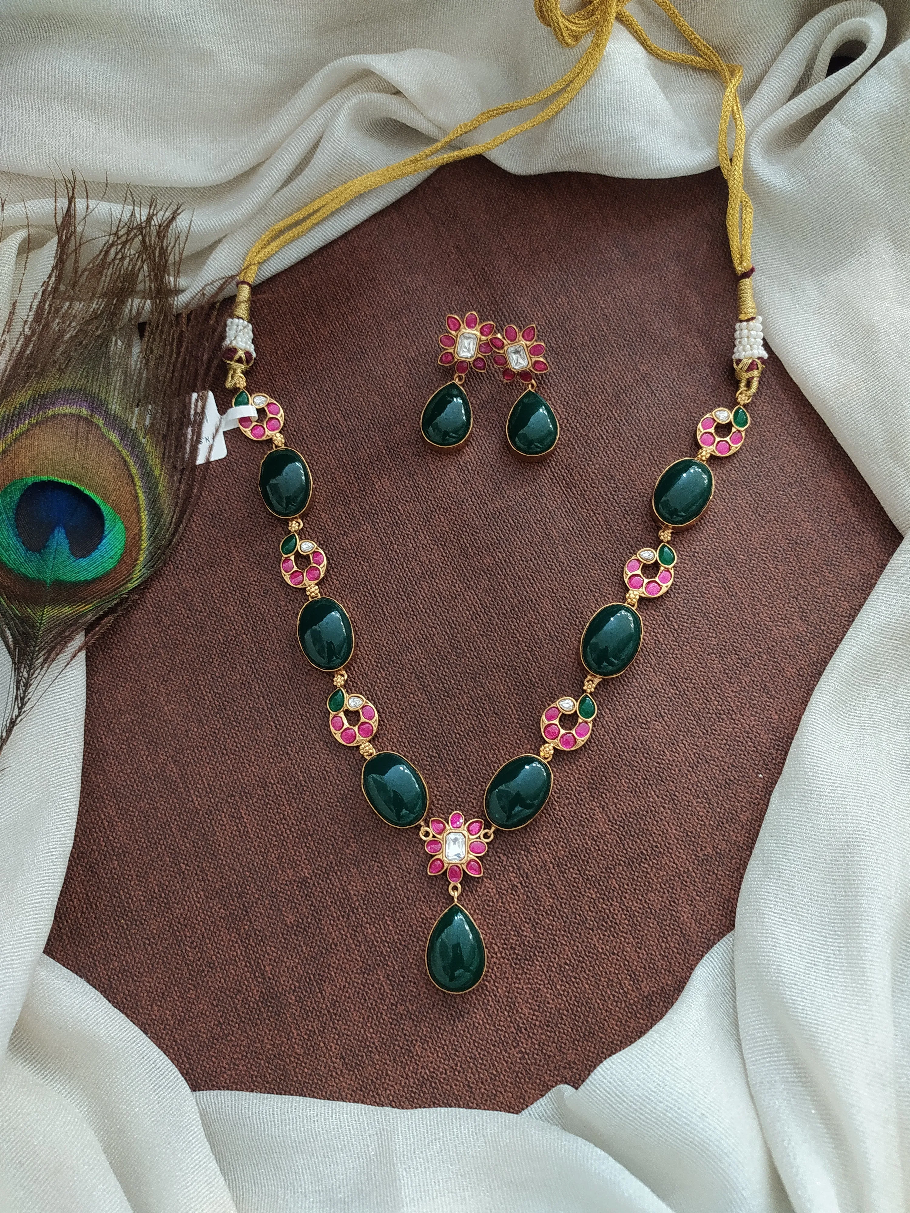 Kundan Necklace Set with Jadau Kundan & Quartz in Floral Design