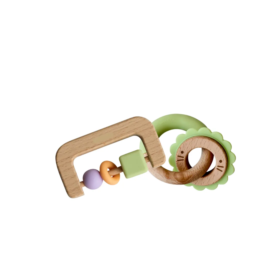 Little Rawr - Wood   Silicone Disc & Ring Teether & D Shape Teether Combo - Green