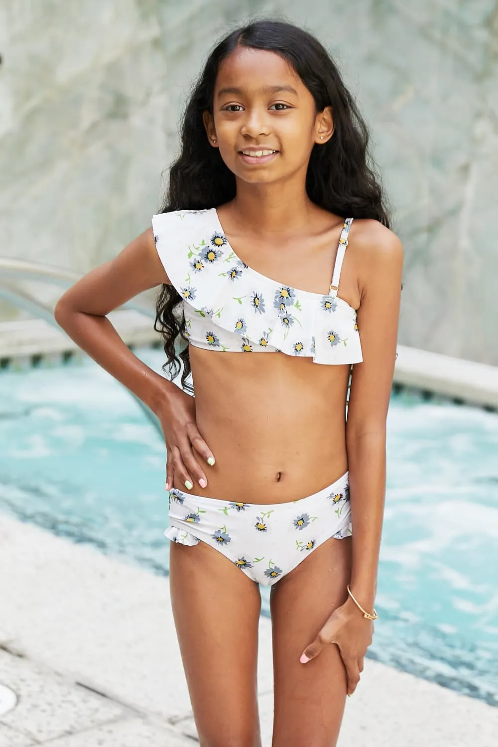 Marina West Swim Float On Mommy & Me Ruffle Faux Wrap One-Piece in Daisy Cream