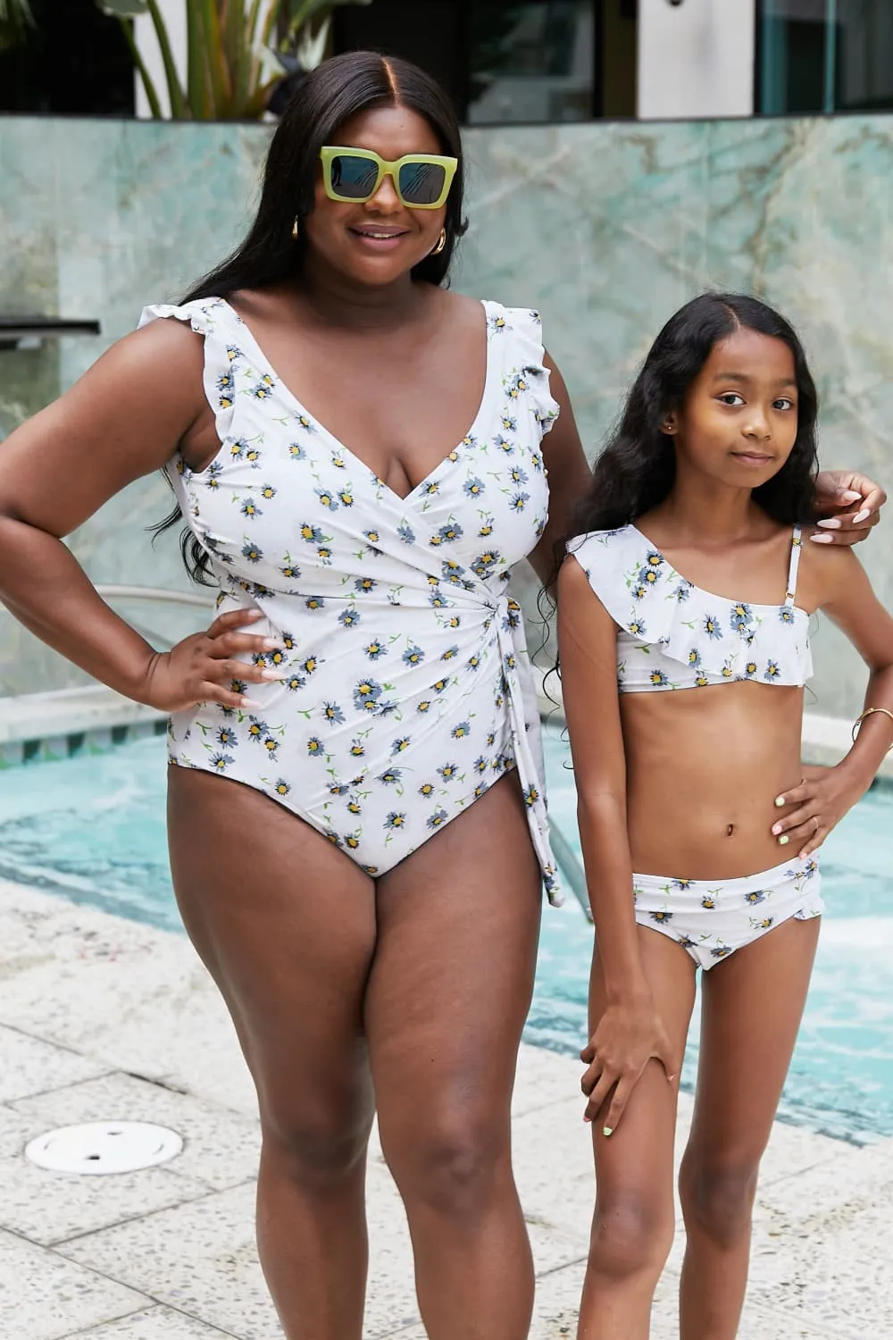 Marina West Swim Float On Mommy & Me Ruffle Faux Wrap One-Piece in Daisy Cream