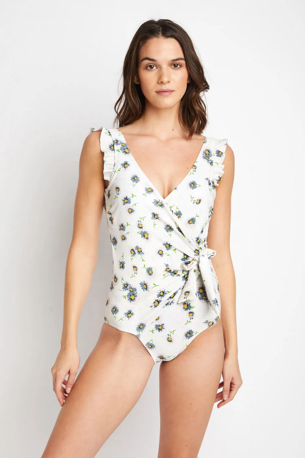 Marina West Swim Float On Mommy & Me Ruffle Faux Wrap One-Piece in Daisy Cream