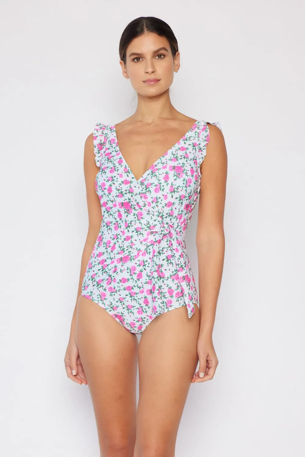 Marina West Swim Full Size Float On Mommy & Me Ruffle Faux Wrap One-Piece in Floral