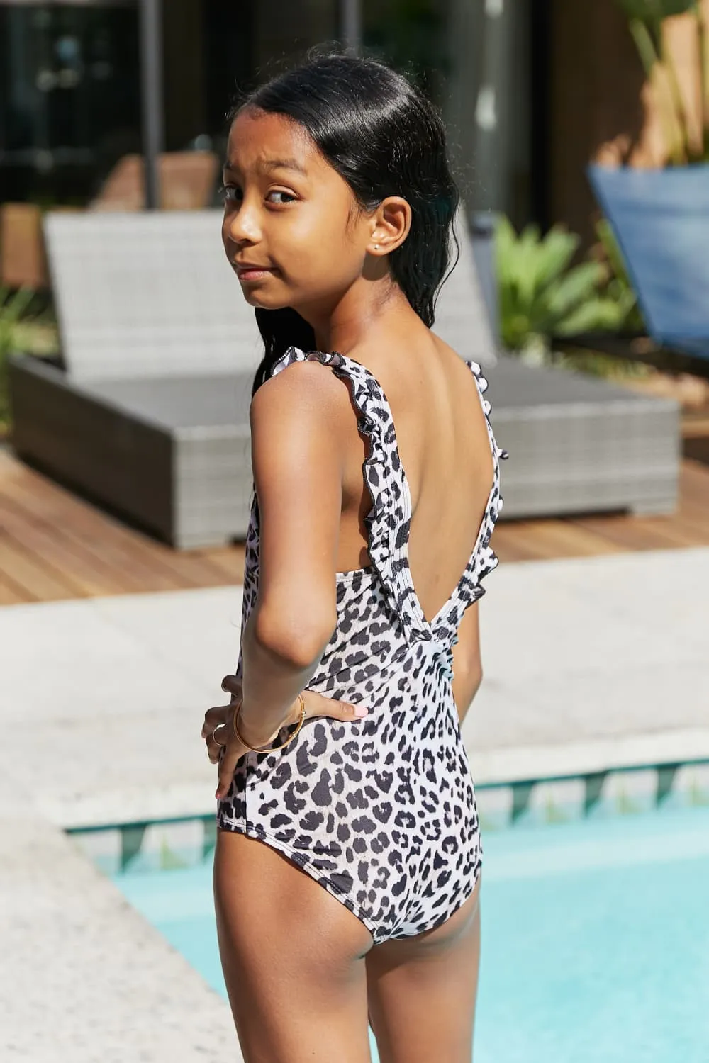 Marina West Swim Full Size Float On Mommy & Me Ruffle Faux Wrap One-Piece in Leopard