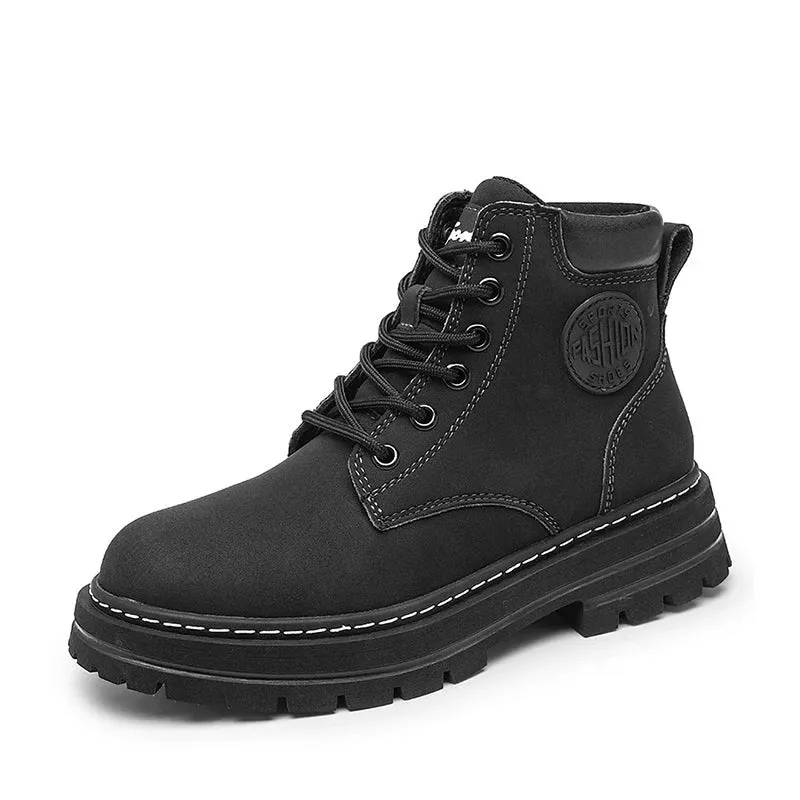 Men Boots Genuine Leather Fashion Boots Youth Wear-Resistant Comfortable Casual Outdoor Autumn Winter Boots Men