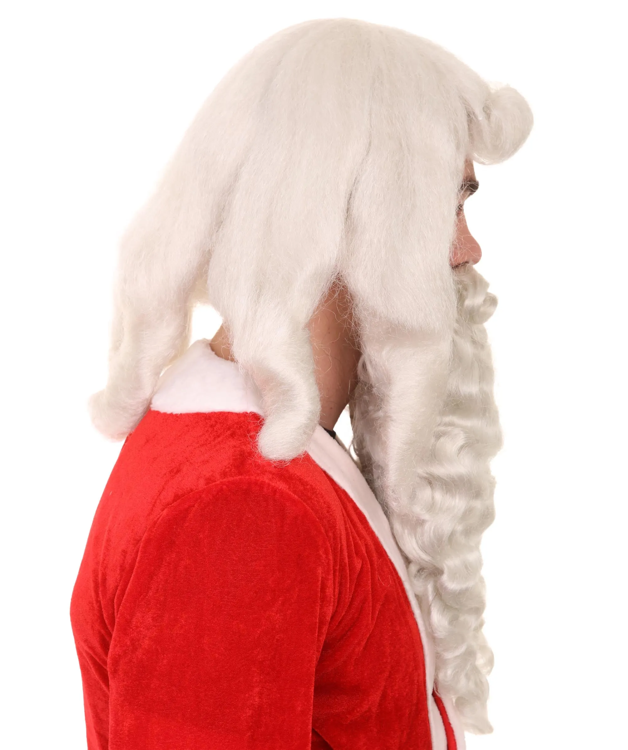 Men's Father Xmas Santa Claus Wig and Beard Set | White Merry Christmas | Premium Breathable Capless Cap