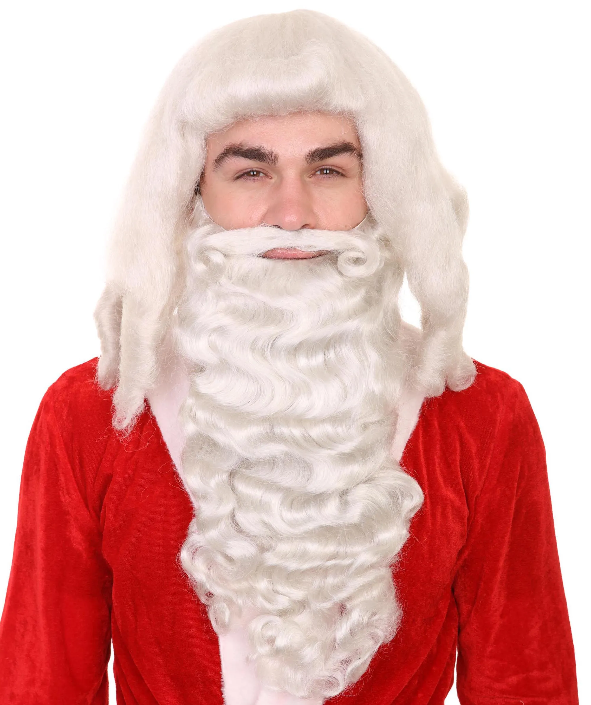 Men's Father Xmas Santa Claus Wig and Beard Set | White Merry Christmas | Premium Breathable Capless Cap