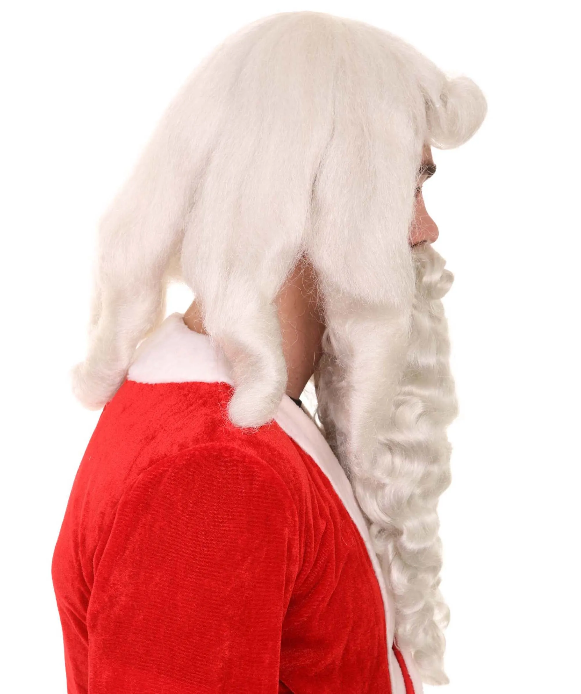 Men's Father Xmas Santa Claus Wig and Beard Set | White Merry Christmas | Premium Breathable Capless Cap