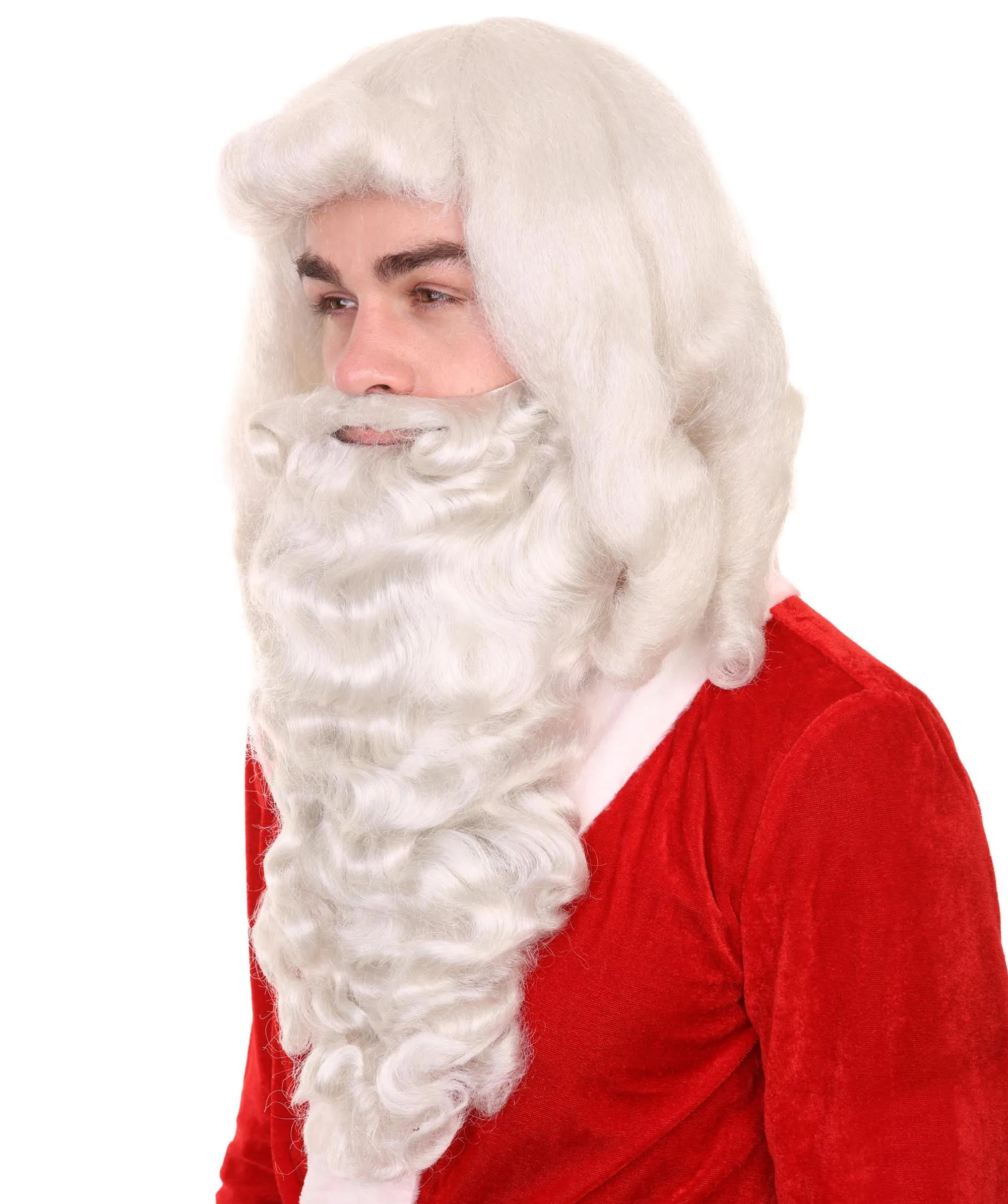 Men's Father Xmas Santa Claus Wig and Beard Set | White Merry Christmas | Premium Breathable Capless Cap