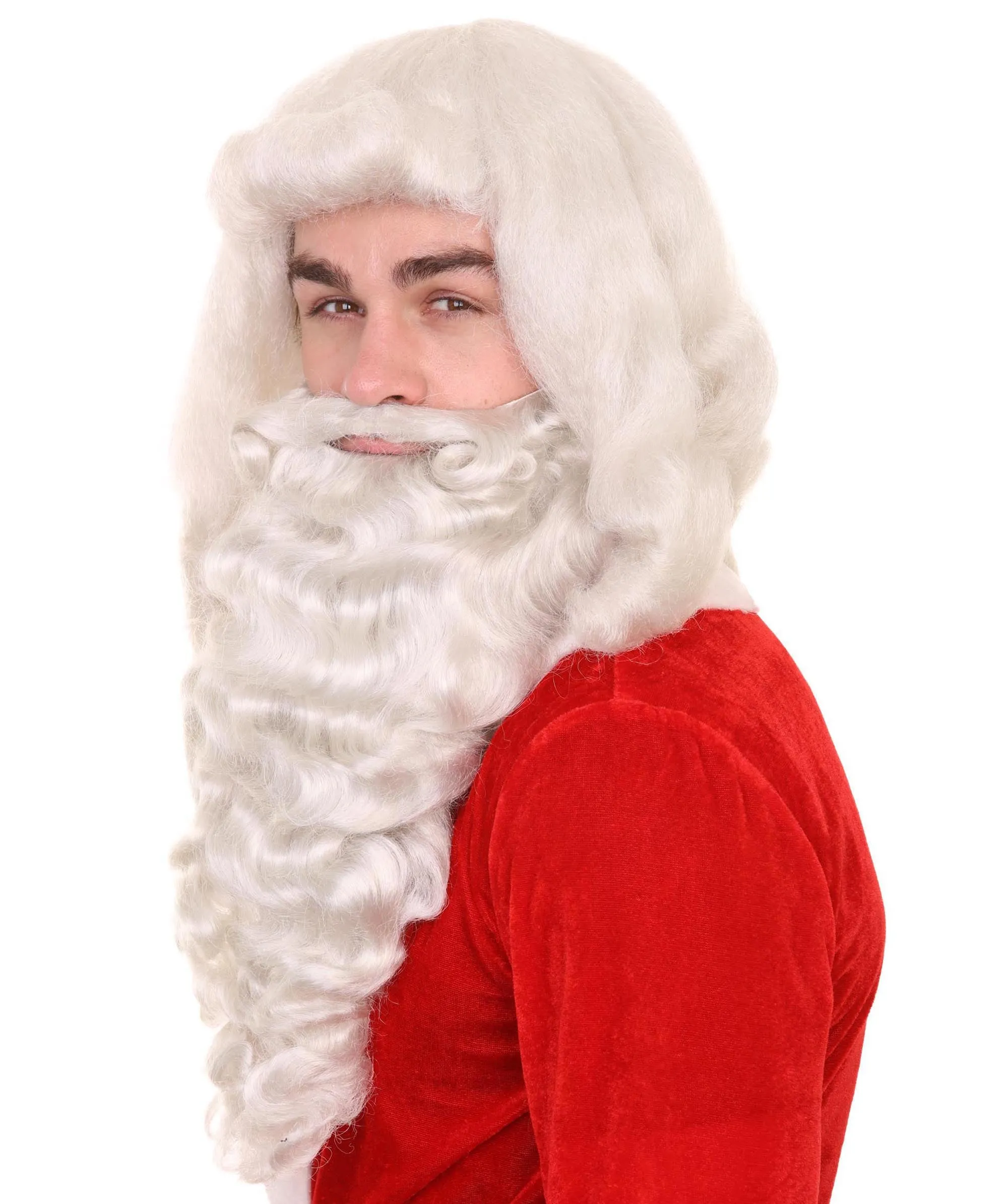 Men's Father Xmas Santa Claus Wig and Beard Set | White Merry Christmas | Premium Breathable Capless Cap