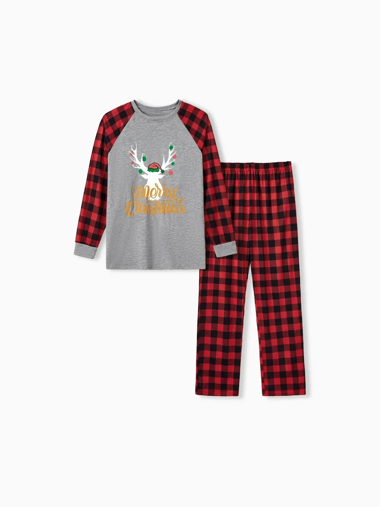 Merry Christmas And Plaid Printed Family Matching Pajama Set