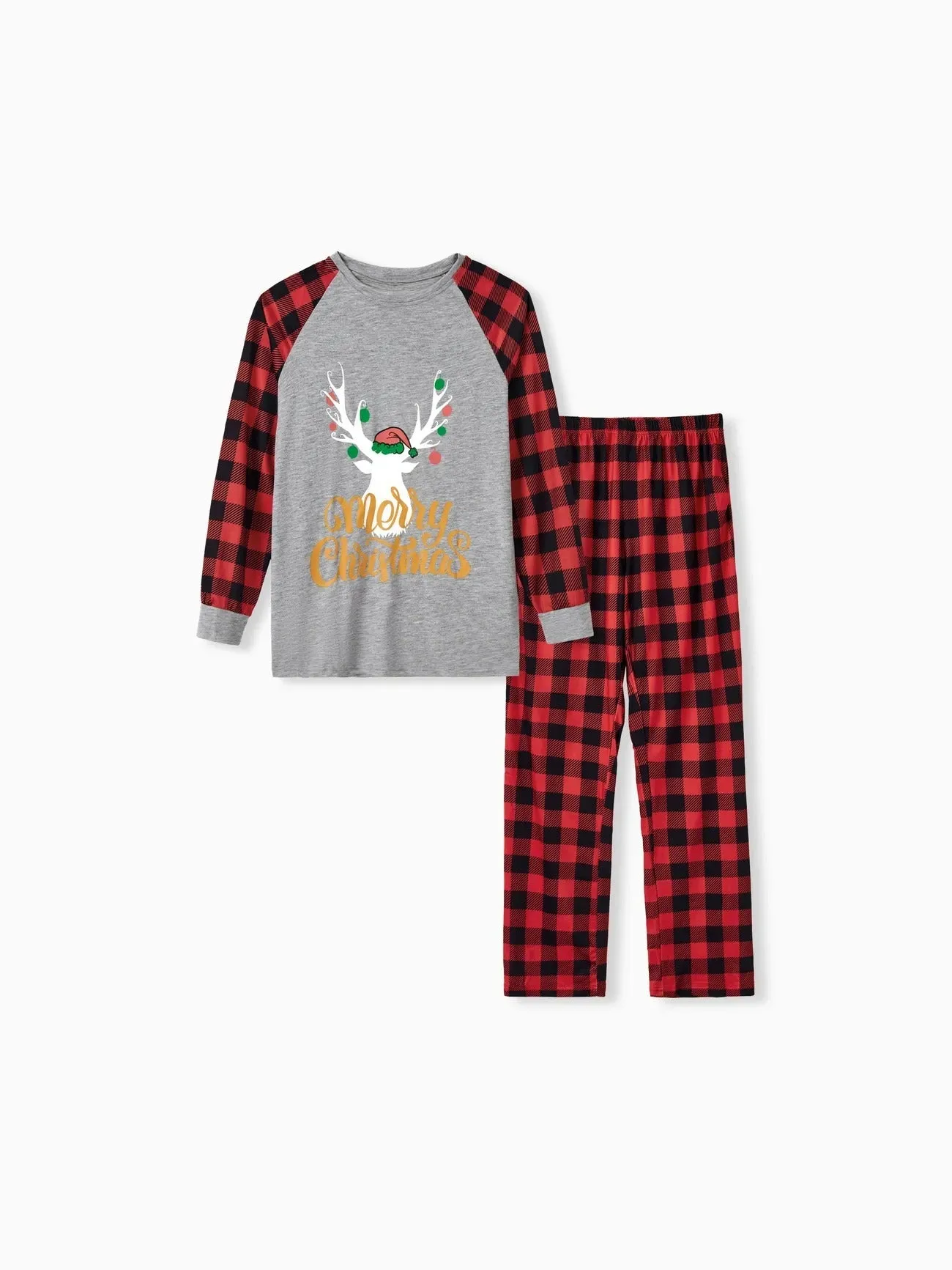 Merry Christmas And Plaid Printed Family Matching Pajama Set